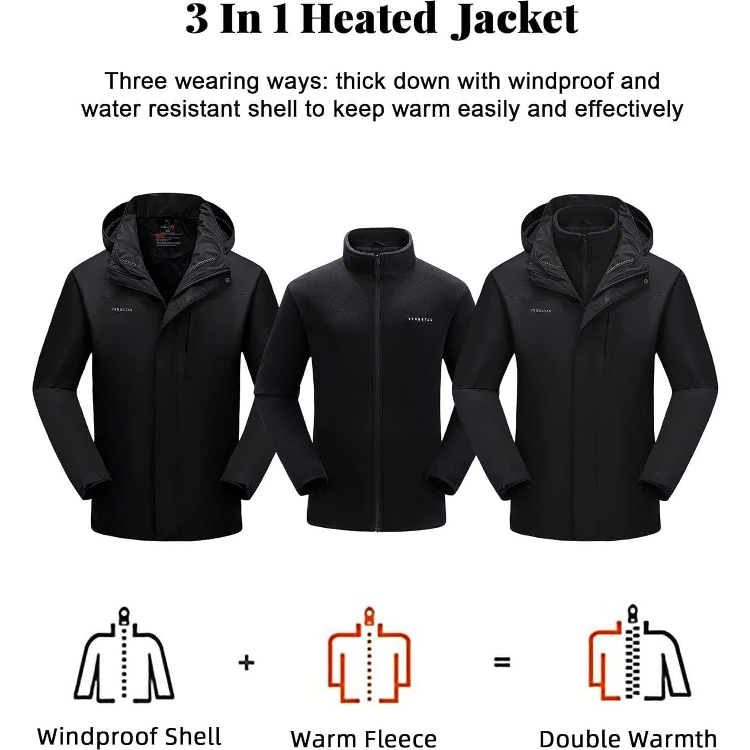 Chaqueta Térmica 3-en-1 Venustas para Hombre Resistente al Agua