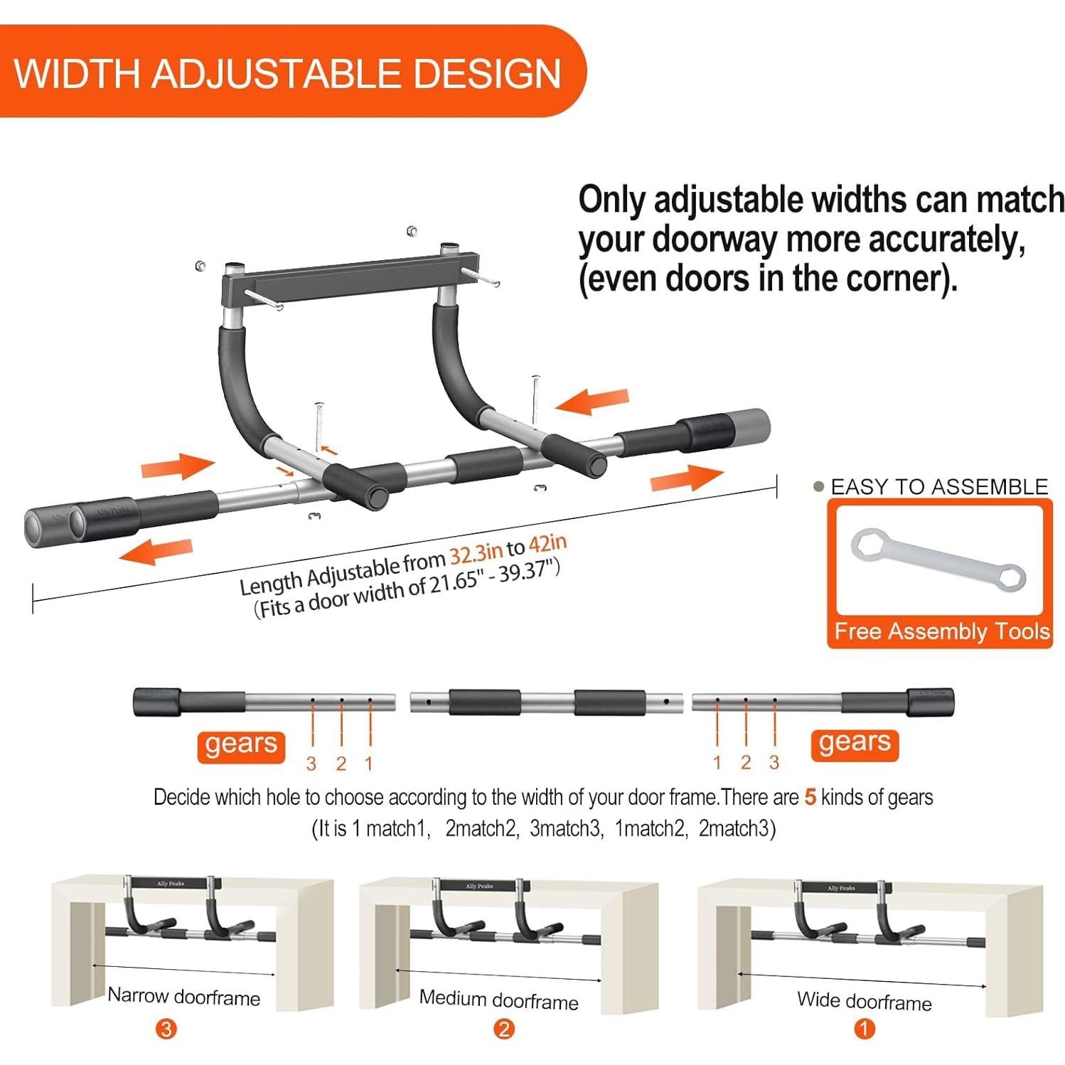 Barra de Dominadas Ajustable Ally Peaks para Puerta 55-100 cm