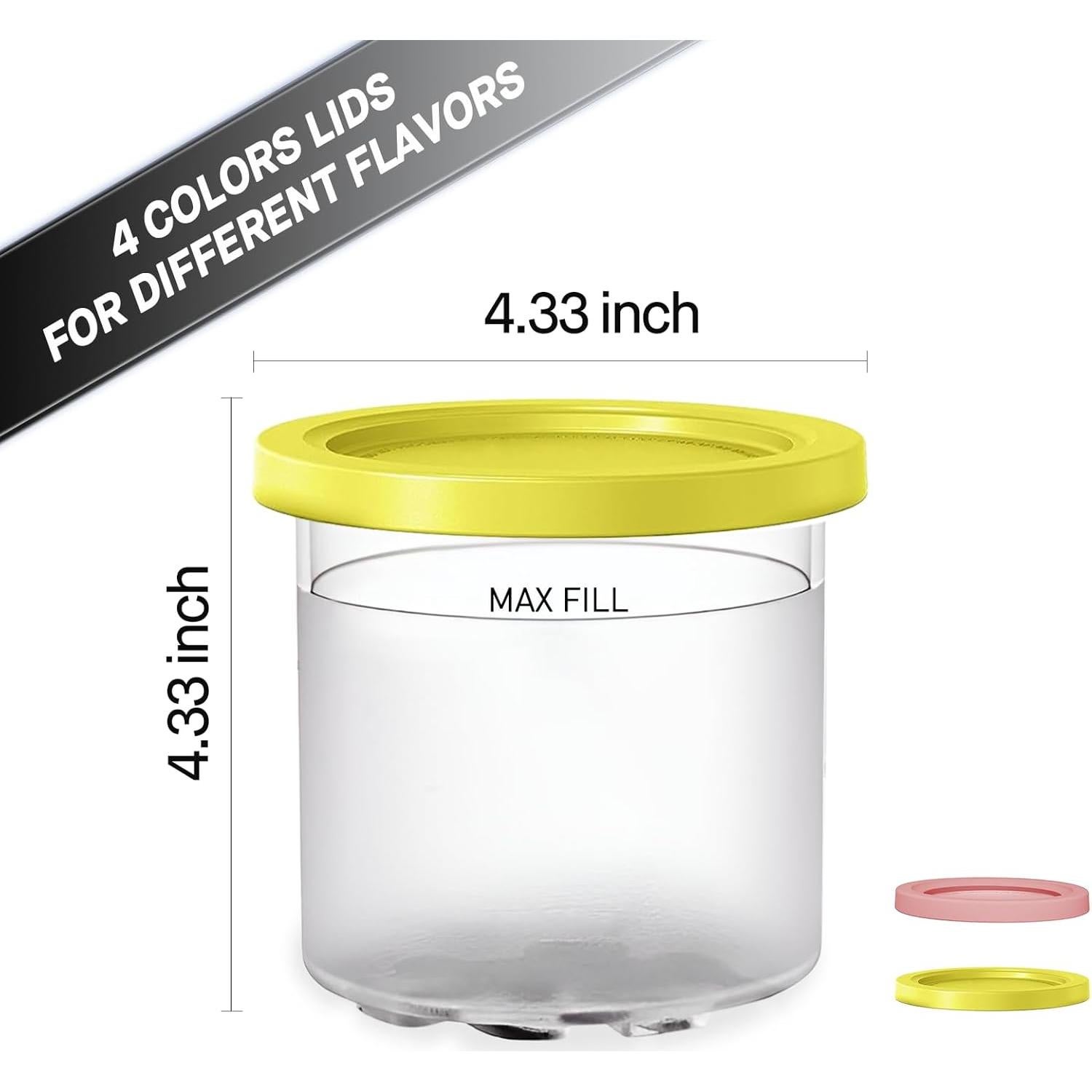 For Ninja Creami NC299AMZ & NC300s Series Ice Cream Makers, Dishwasher Safe, 16 oz Pints with Lid, 2 Pack (Yellow/Pink)