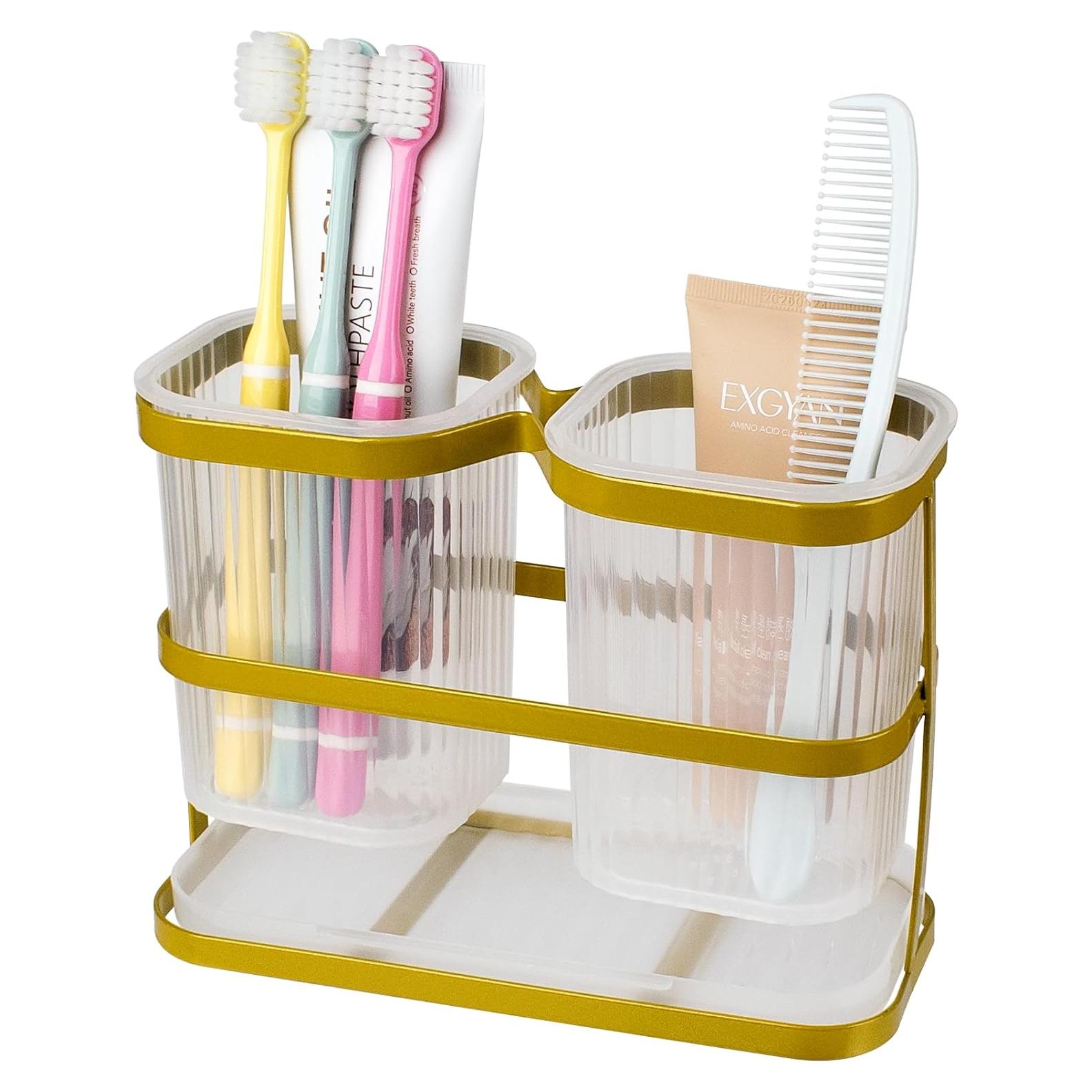 Soporte de Cepillos de Dientes Dorado VACONICO 2 Tazas Montado