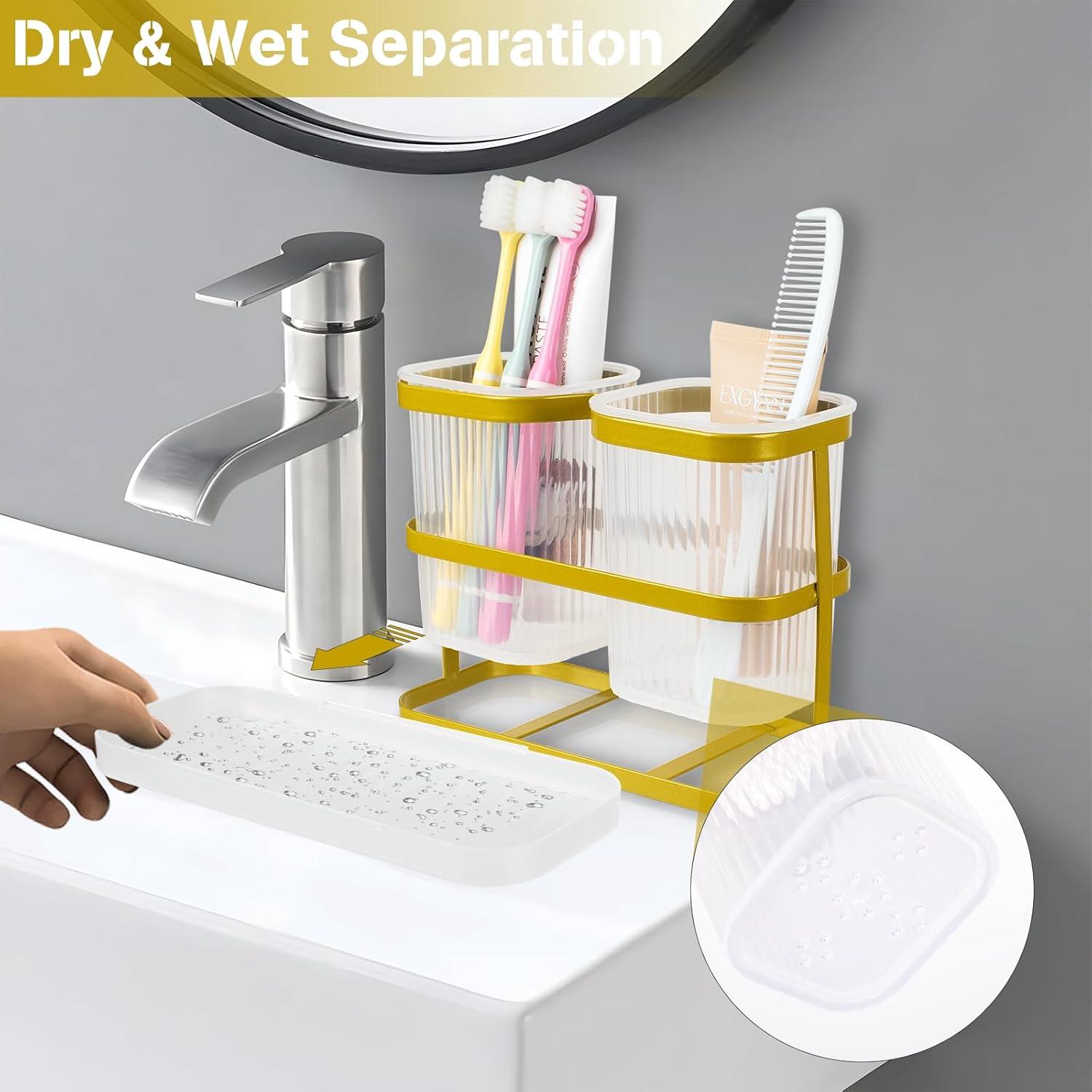 Soporte de Cepillos de Dientes Dorado VACONICO 2 Tazas Montado