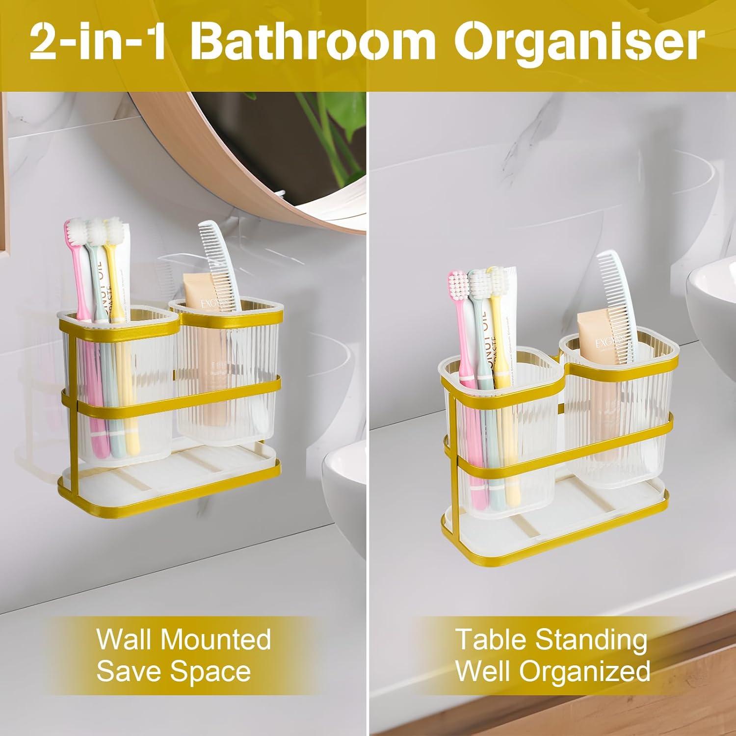 Soporte de Cepillos de Dientes Dorado VACONICO 2 Tazas Montado