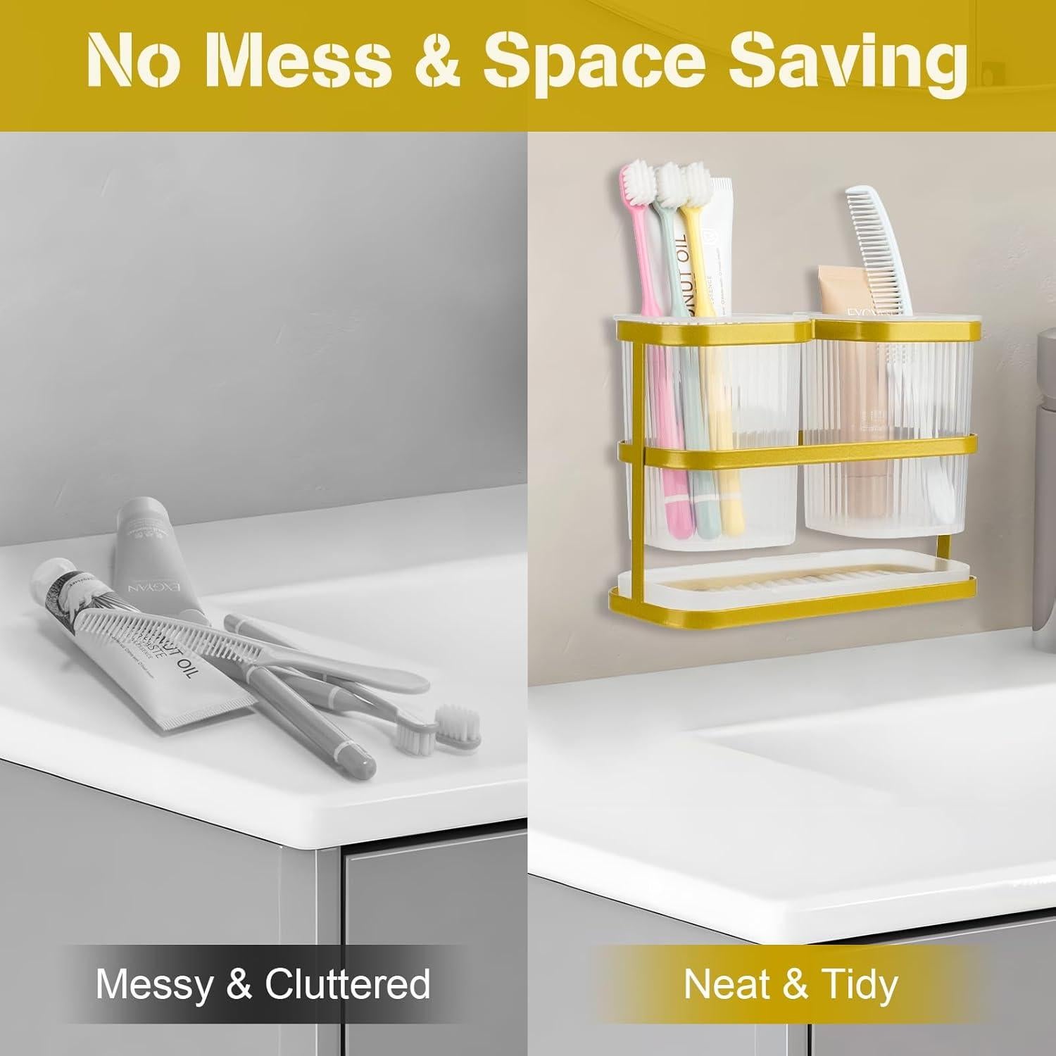 Soporte de Cepillos de Dientes Dorado VACONICO 2 Tazas Montado