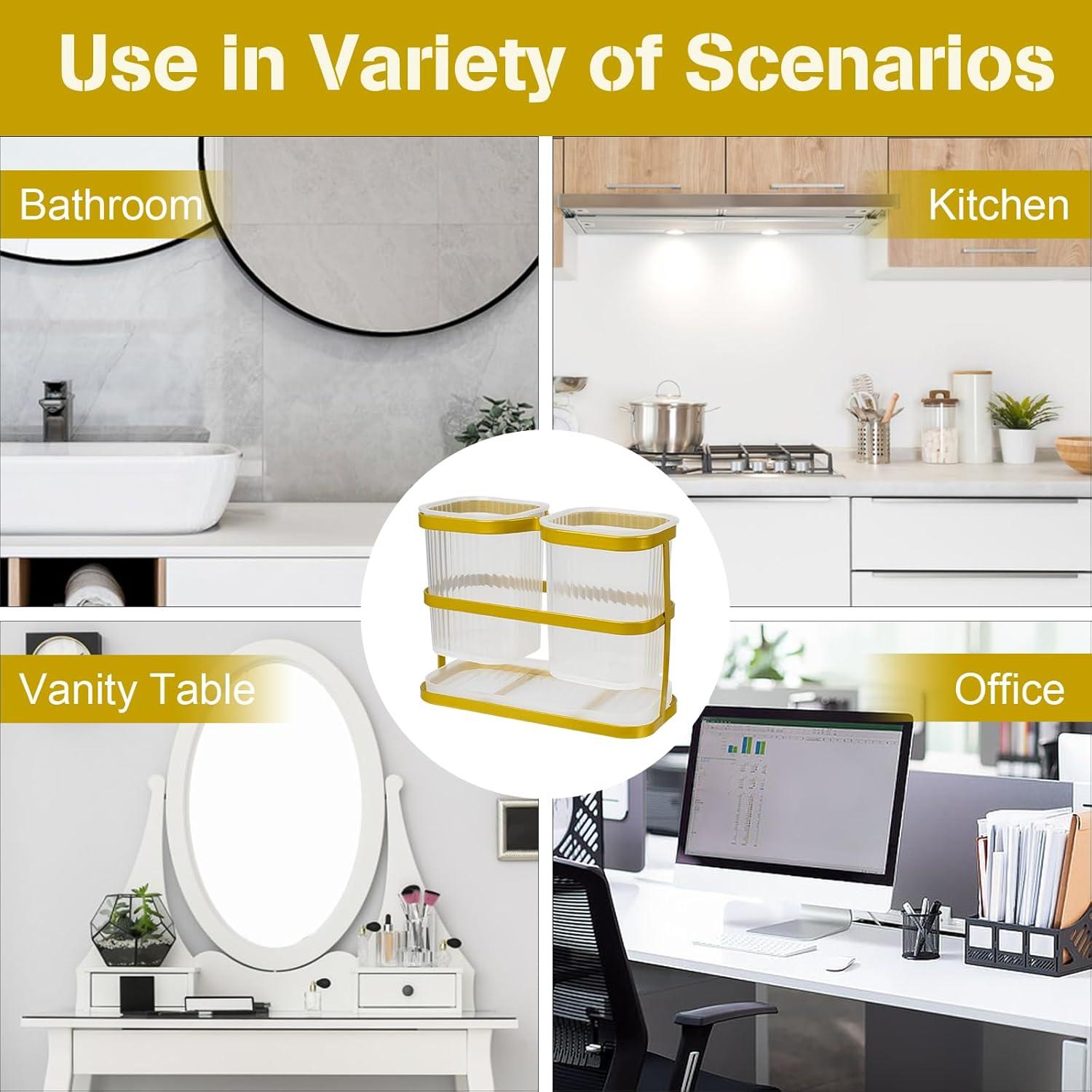 Soporte de Cepillos de Dientes Dorado VACONICO 2 Tazas Montado