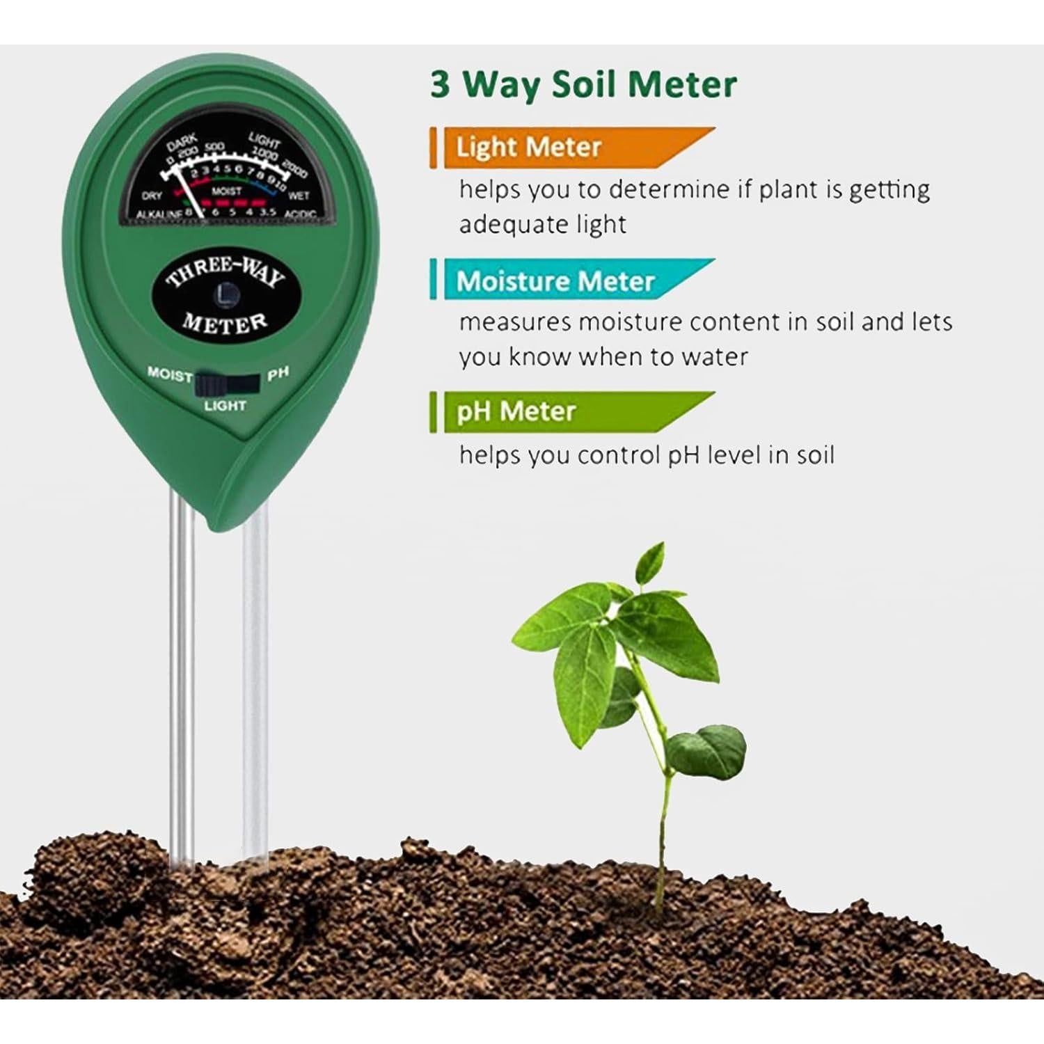 Medidor de pH y humedad del suelo 3-en-1 Hathdia