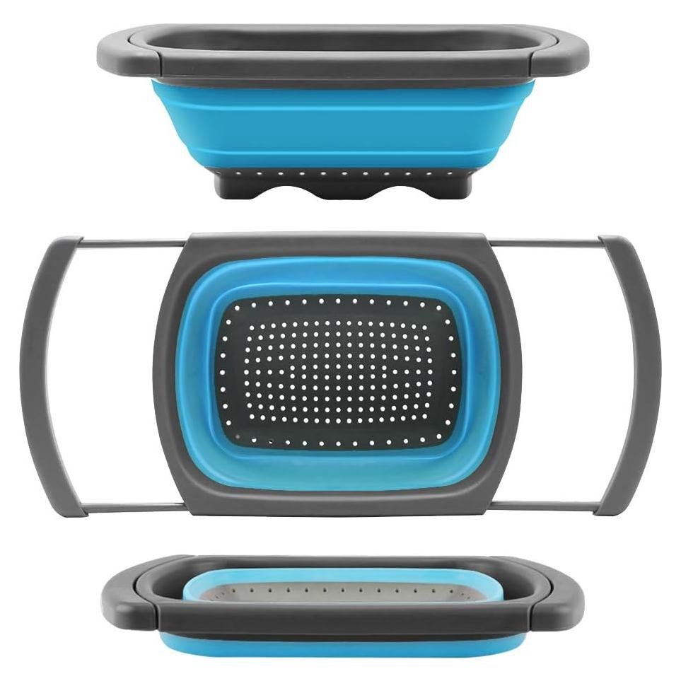 Colador Plegable QiMH 5.68L Silicona Antideslizante Azul