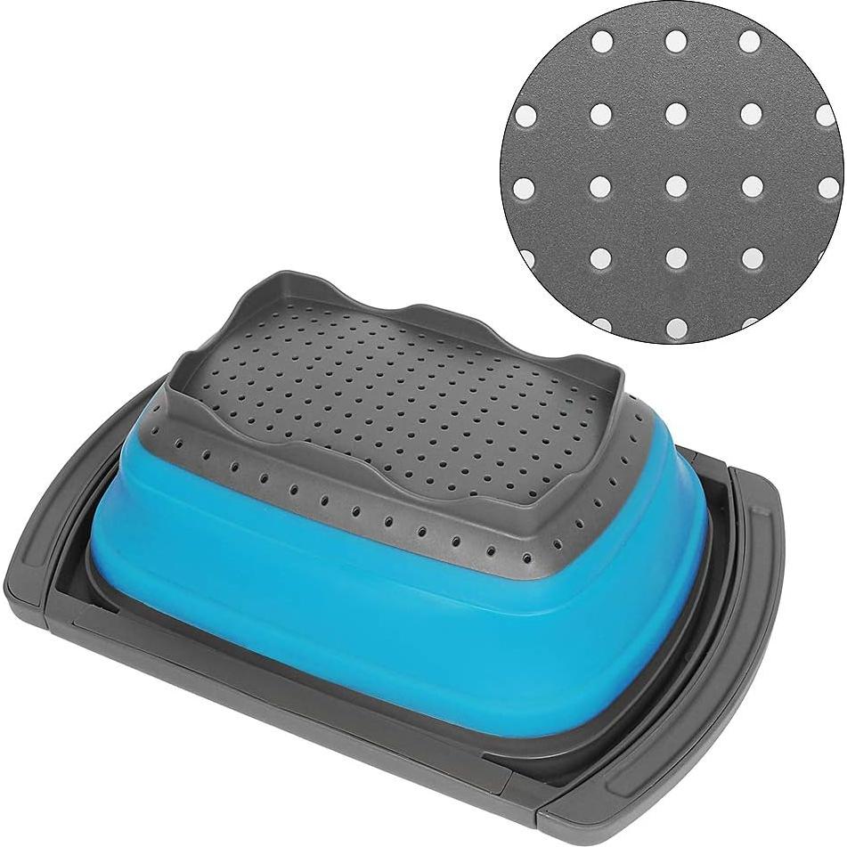 Colador Plegable QiMH 5.68L Silicona Antideslizante Azul