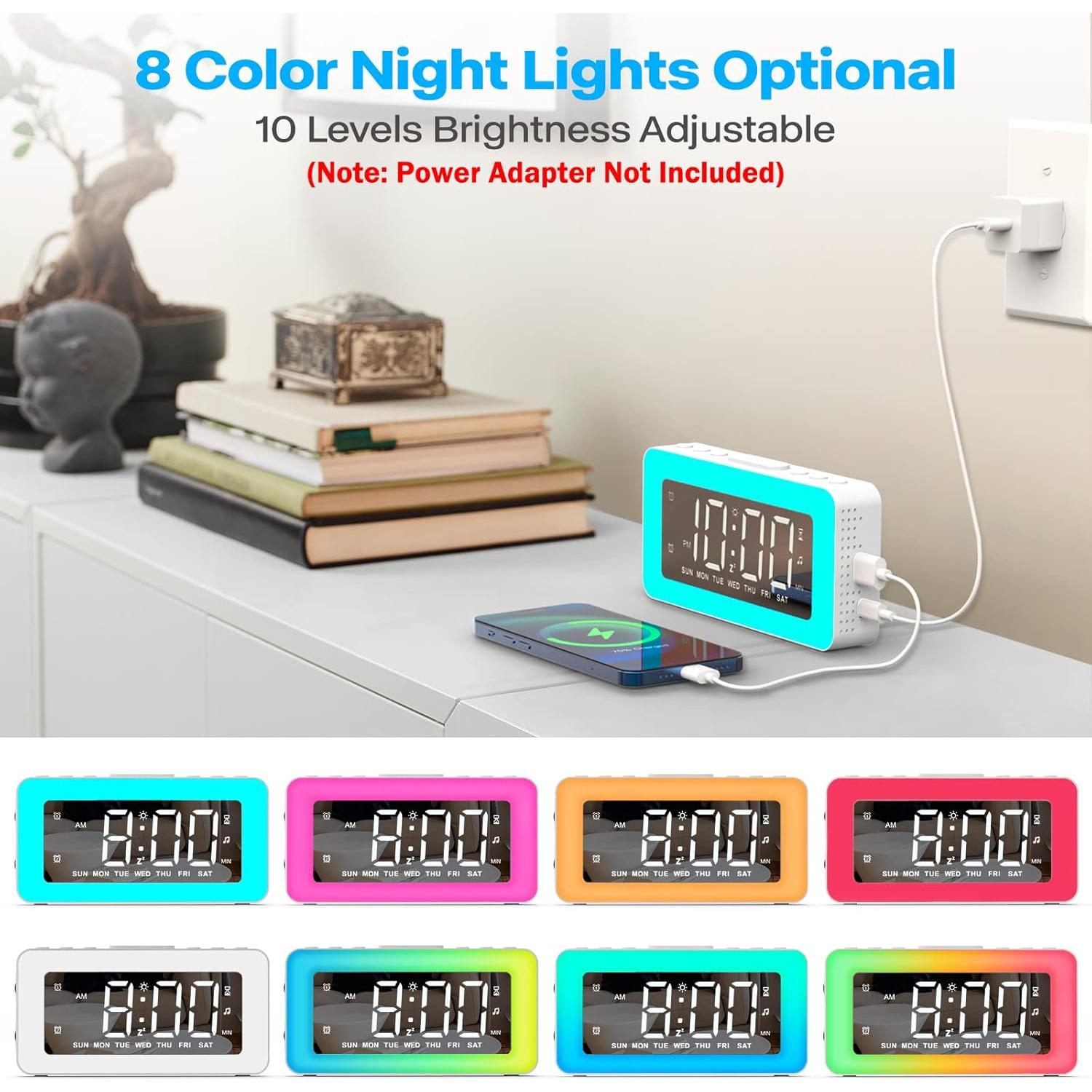 Reloj Despertador Digital AFEXOA con Luz RGB y Cargador USB