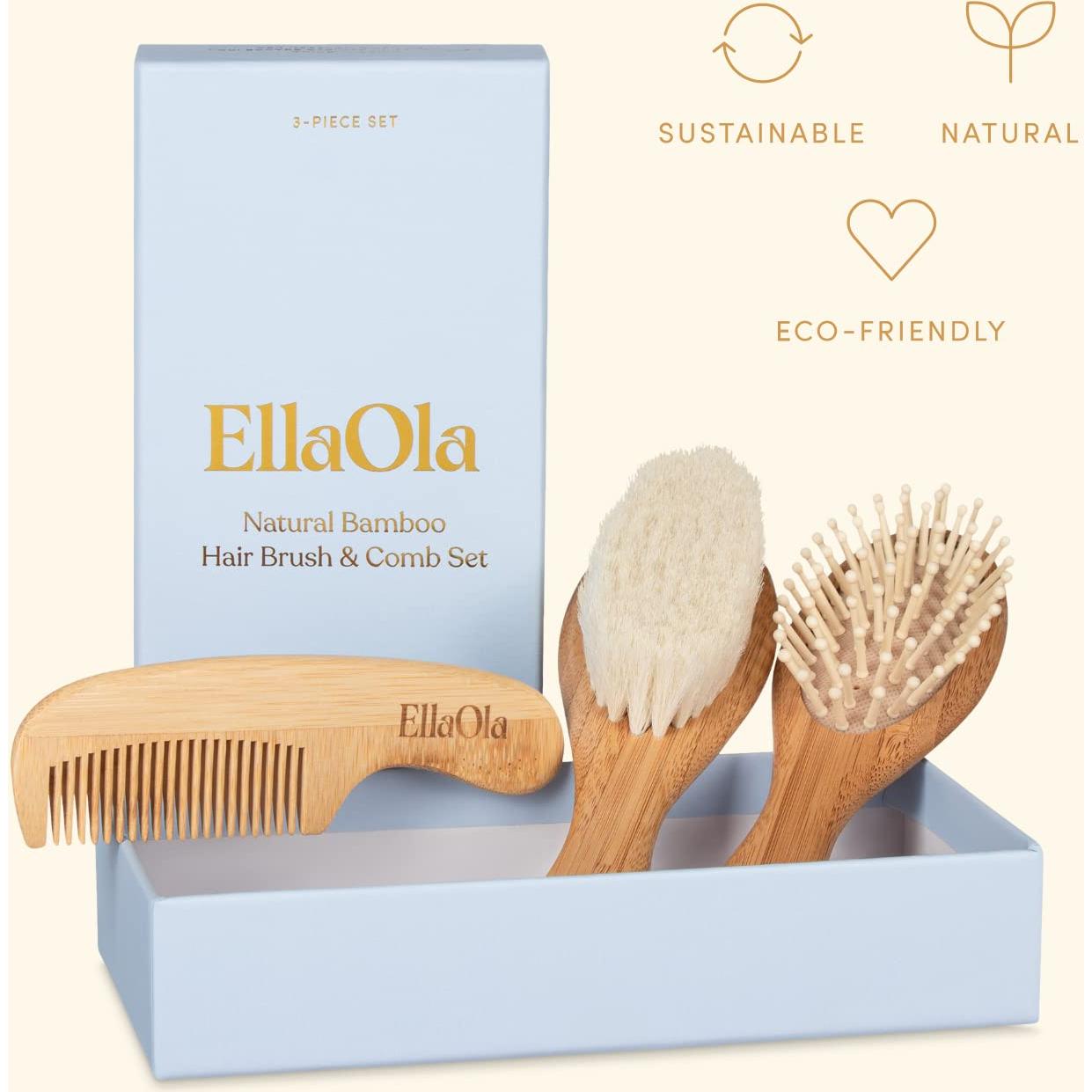 Juego de Cepillo y Peine de Bambú Natural - 3 Piezas