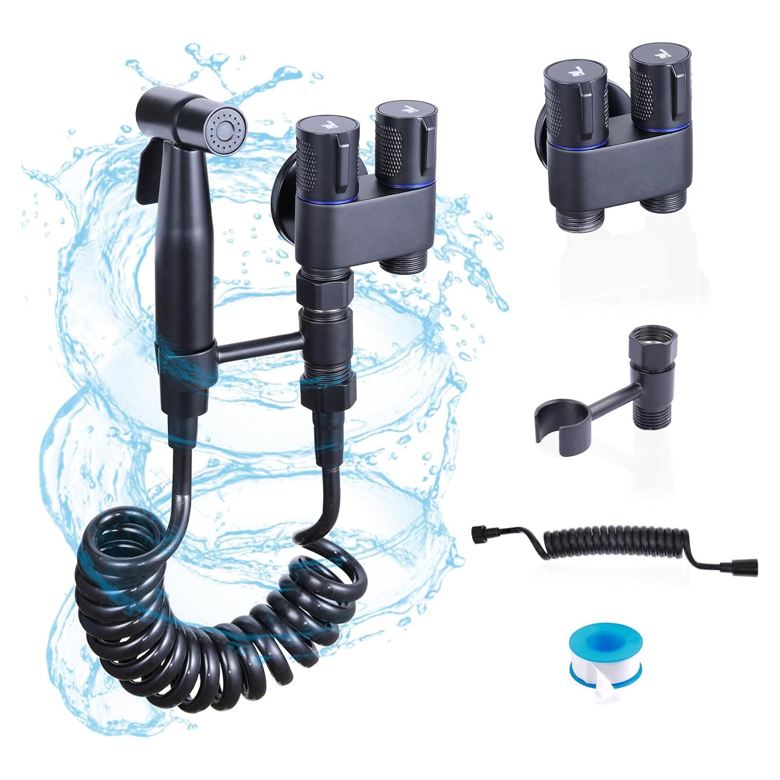 Rociador de Bidet de Mano Peisaluo Negro con Manguera y Soporte