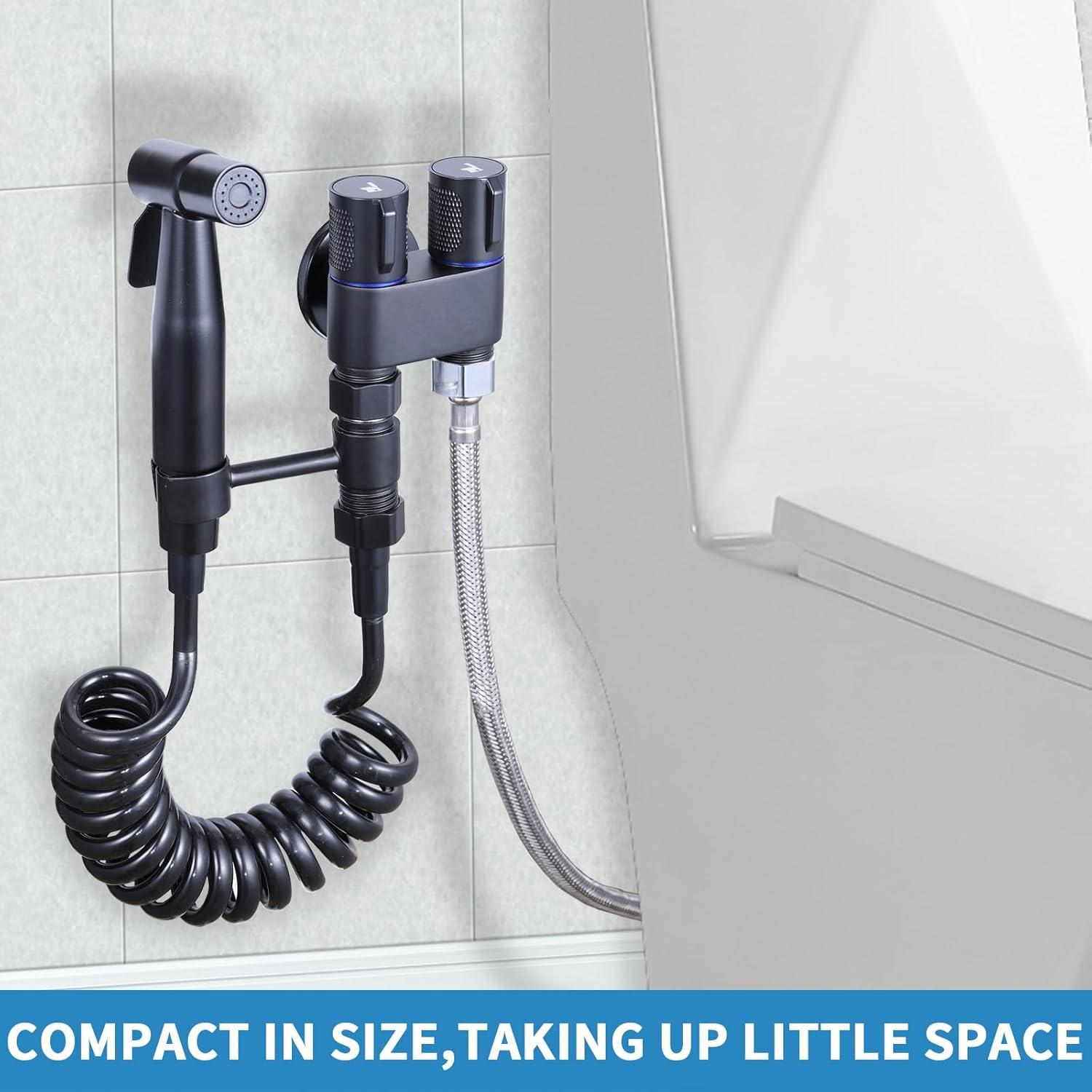 Rociador de Bidet de Mano Peisaluo Negro con Manguera y Soporte