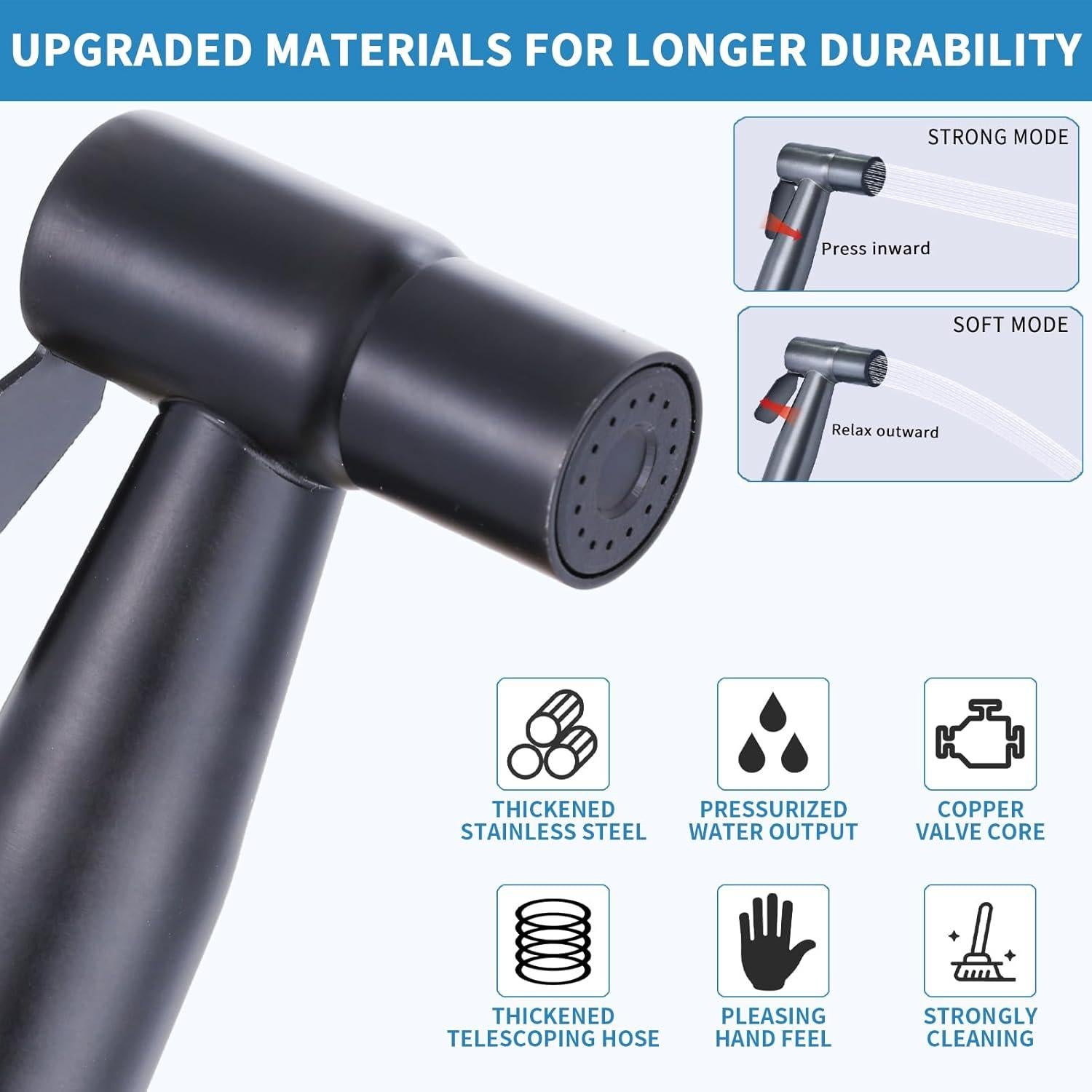 Rociador de Bidet de Mano Peisaluo Negro con Manguera y Soporte