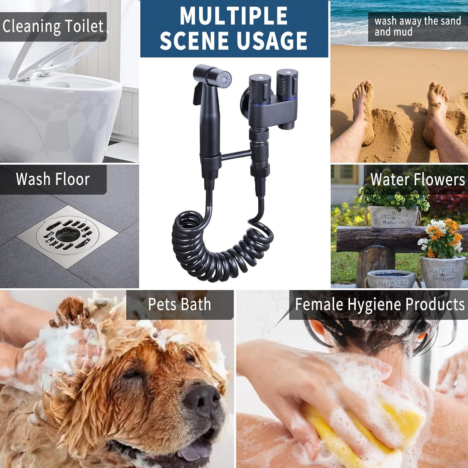 Rociador de Bidet de Mano Peisaluo Negro con Manguera y Soporte