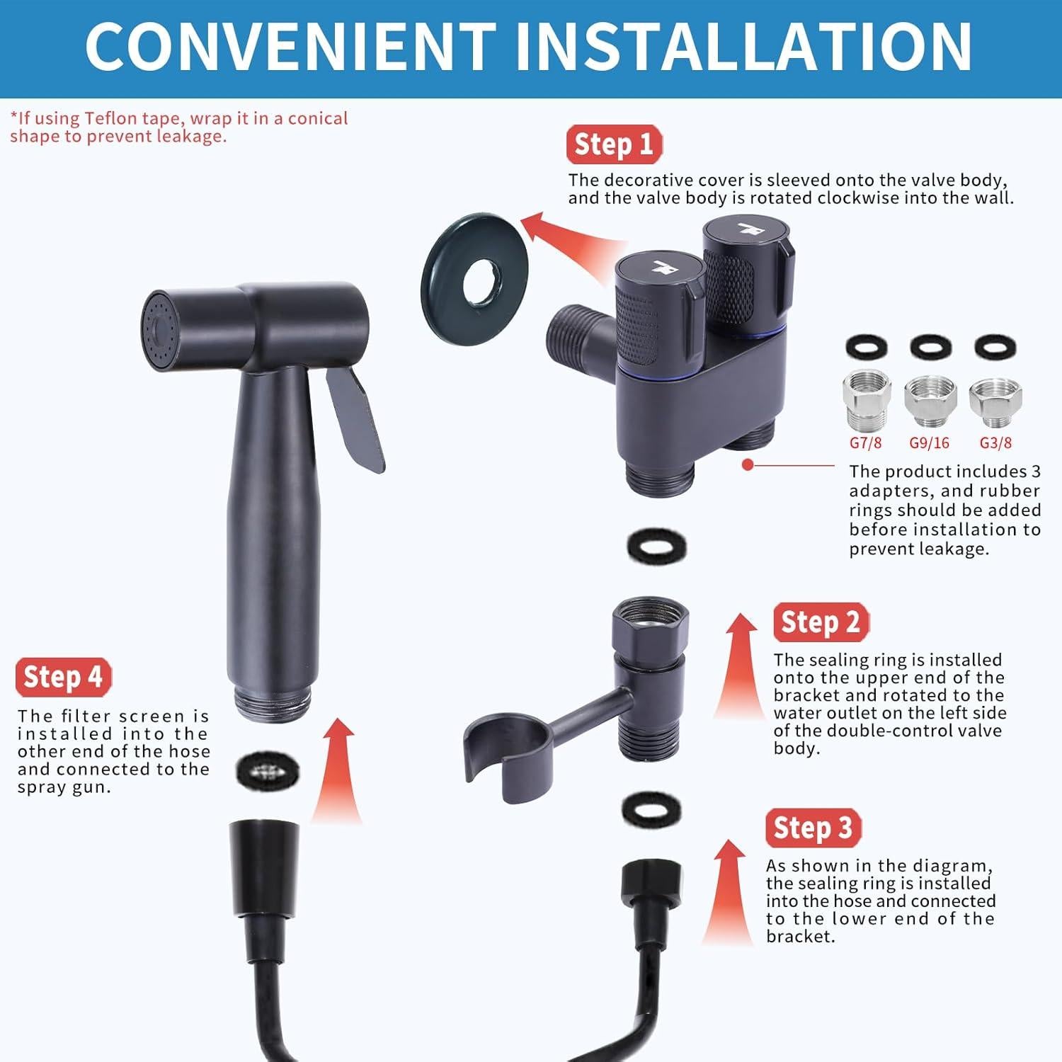 Rociador de Bidet de Mano Peisaluo Negro con Manguera y Soporte