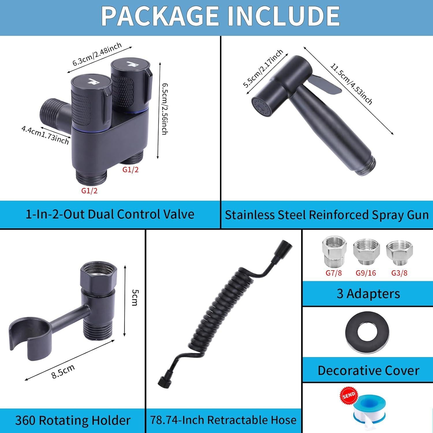 Rociador de Bidet de Mano Peisaluo Negro con Manguera y Soporte