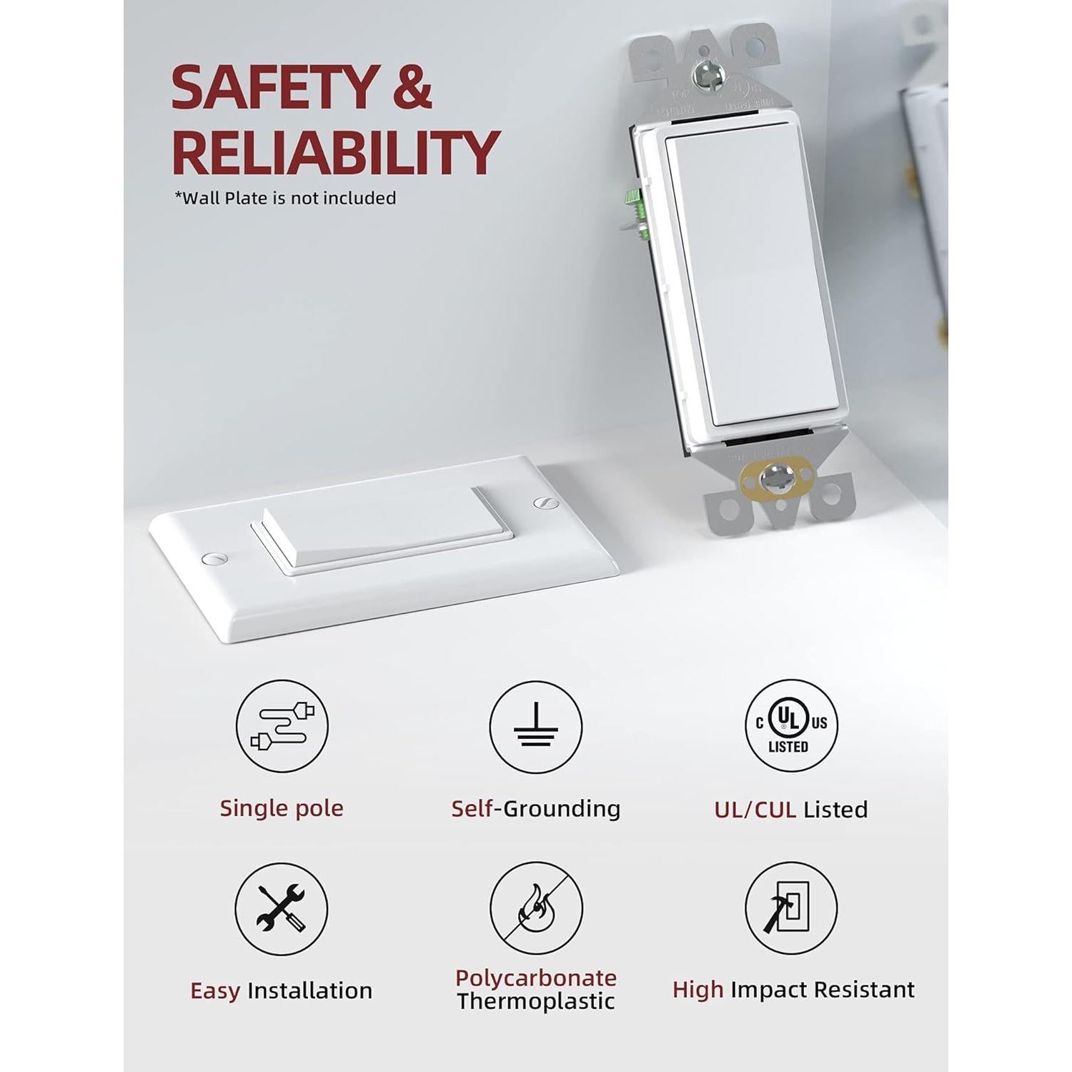 Interruptor de Luz AIDA Un Solo Polo 15A Blanco Brillante (Paquete de 10)