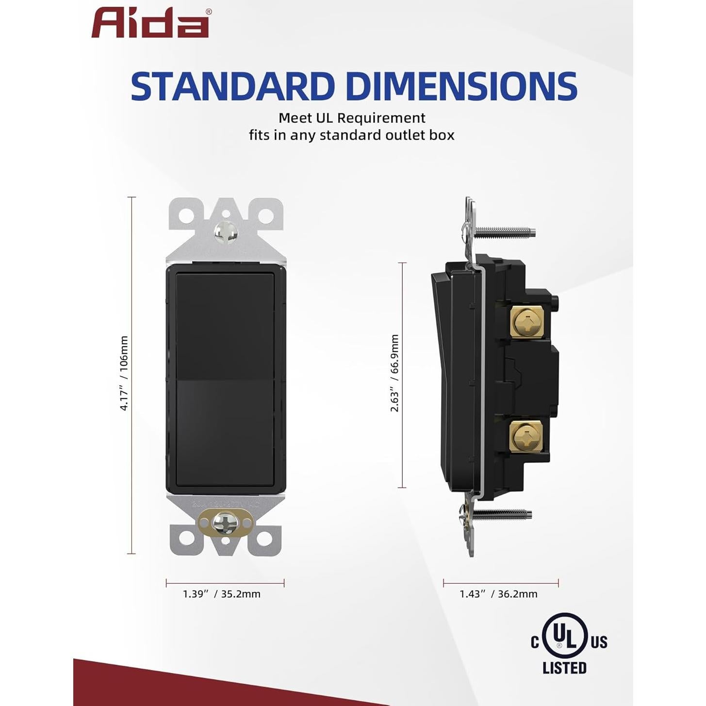 Interruptor de Luz AIDA Polo Único 15A Negro Brillante