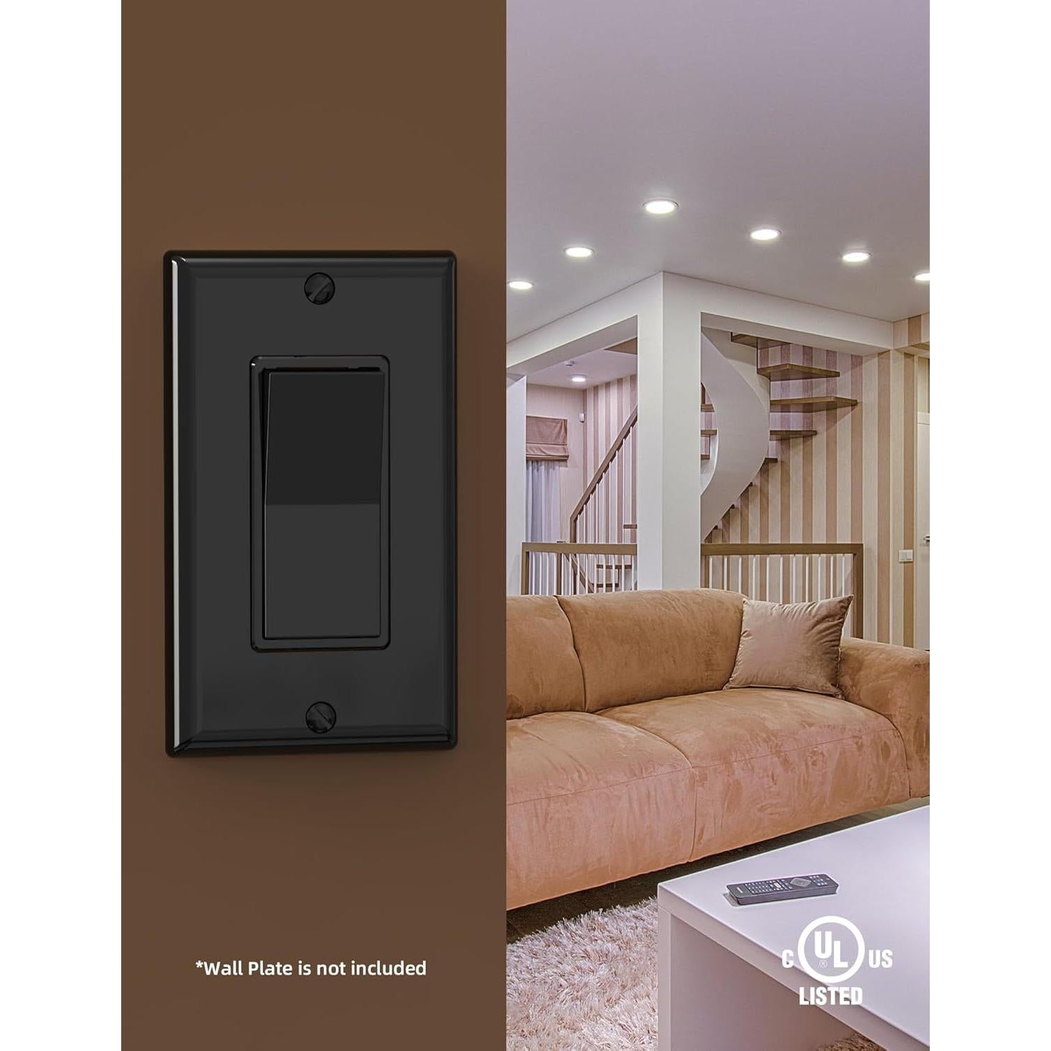 Interruptor de Luz AIDA Polo Único 15A Negro Brillante