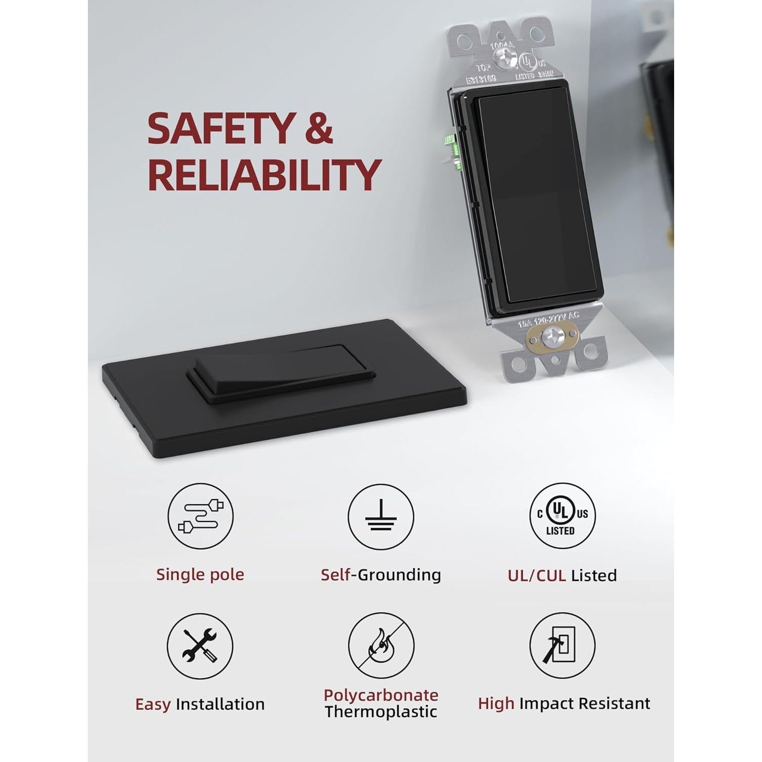 Interruptor de Pared AIDA Negro Mate Un Polo 15A 20 Unidades