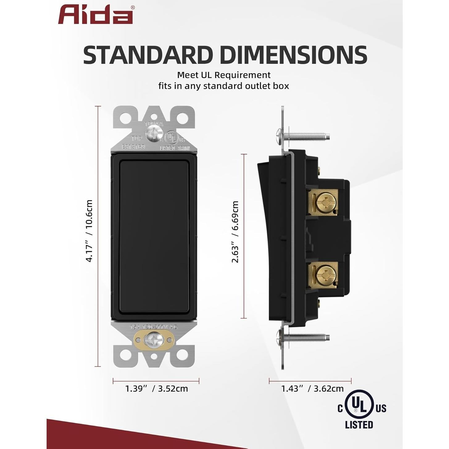 Interruptor de Pared AIDA Negro Mate Un Polo 15A 20 Unidades