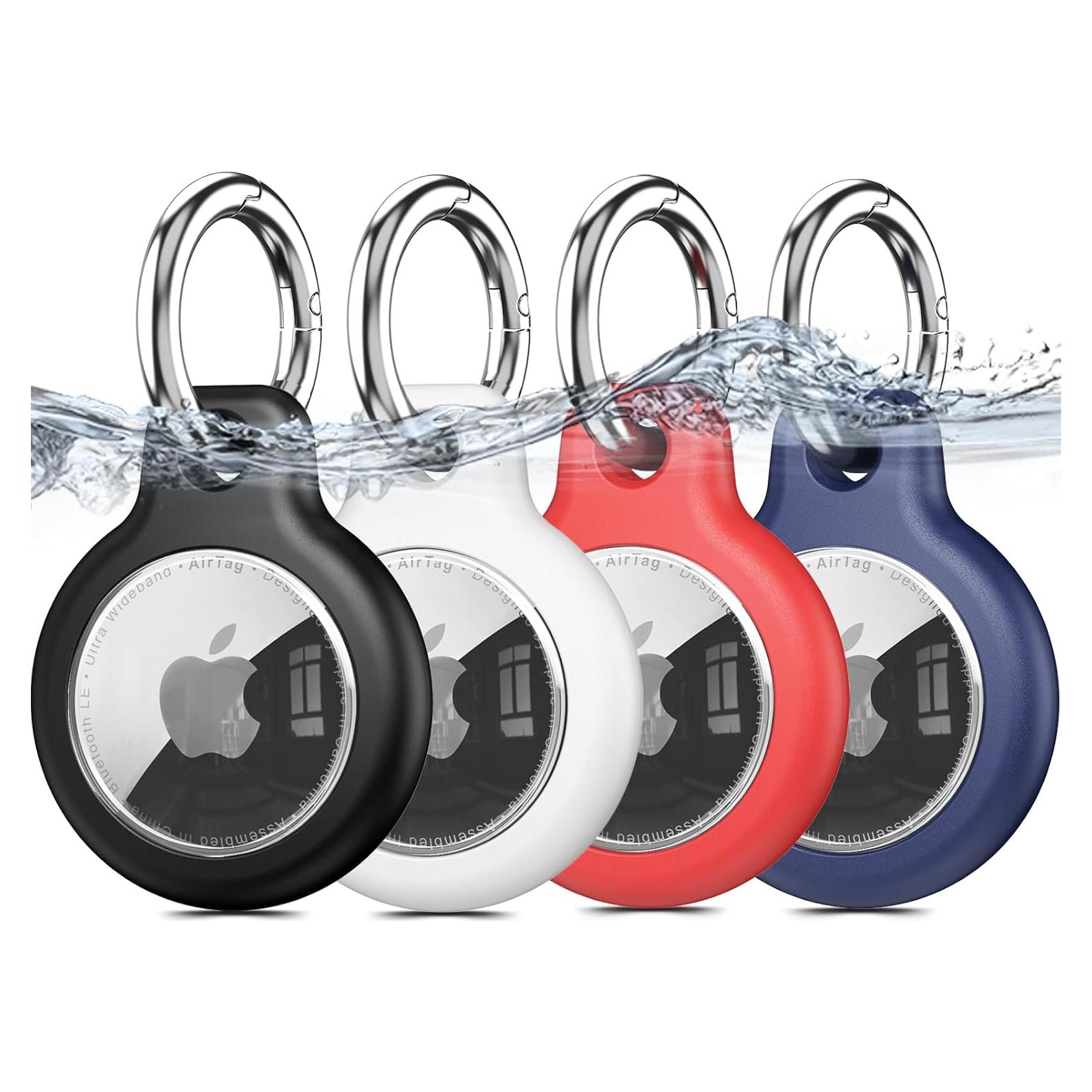 Paquete de 4 Fundas Impermeables IPX8 para AirTag Apple - Negro/Blanco/Rojo/Azul