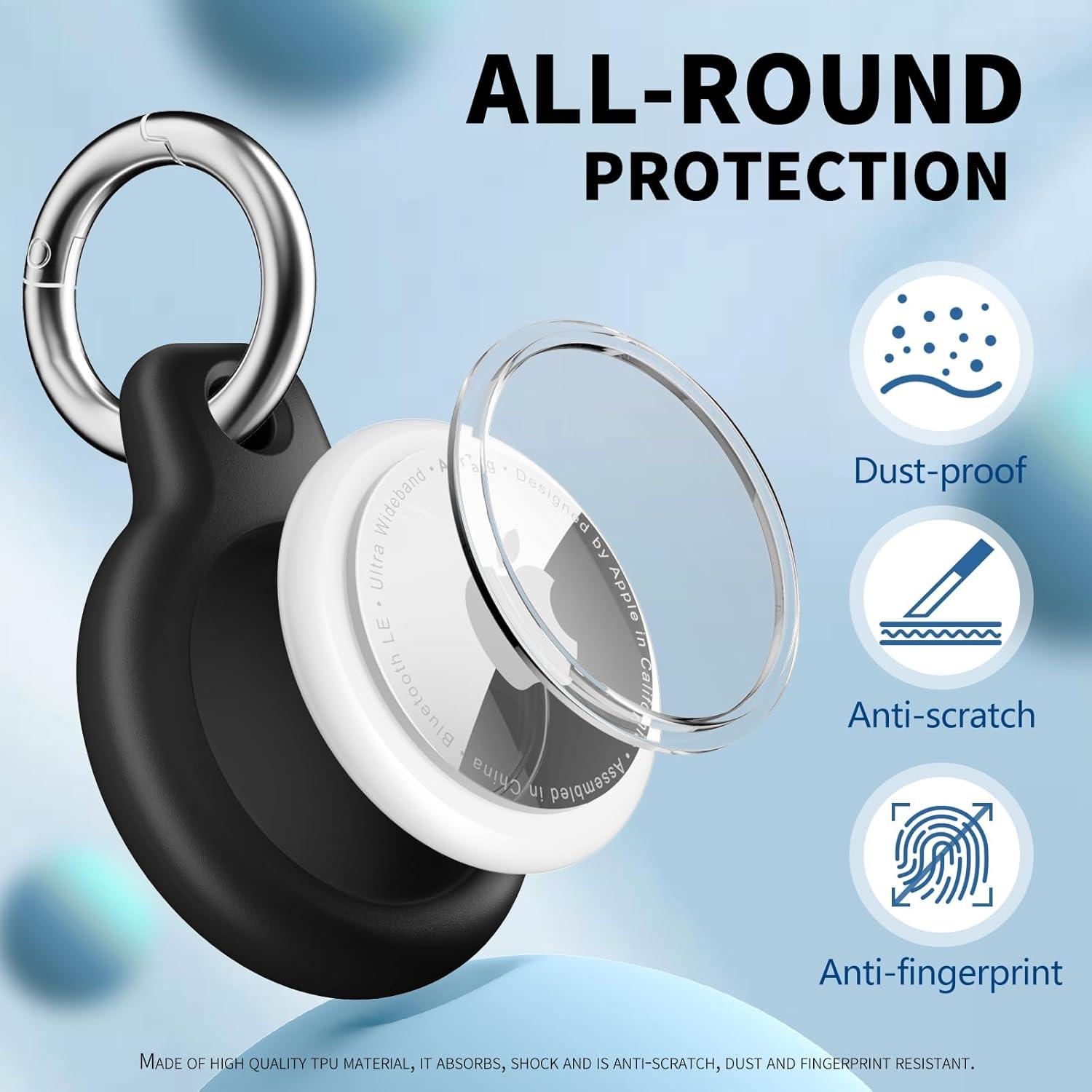 Paquete de 4 Fundas Impermeables IPX8 para AirTag Apple - Negro/Blanco/Rojo/Azul