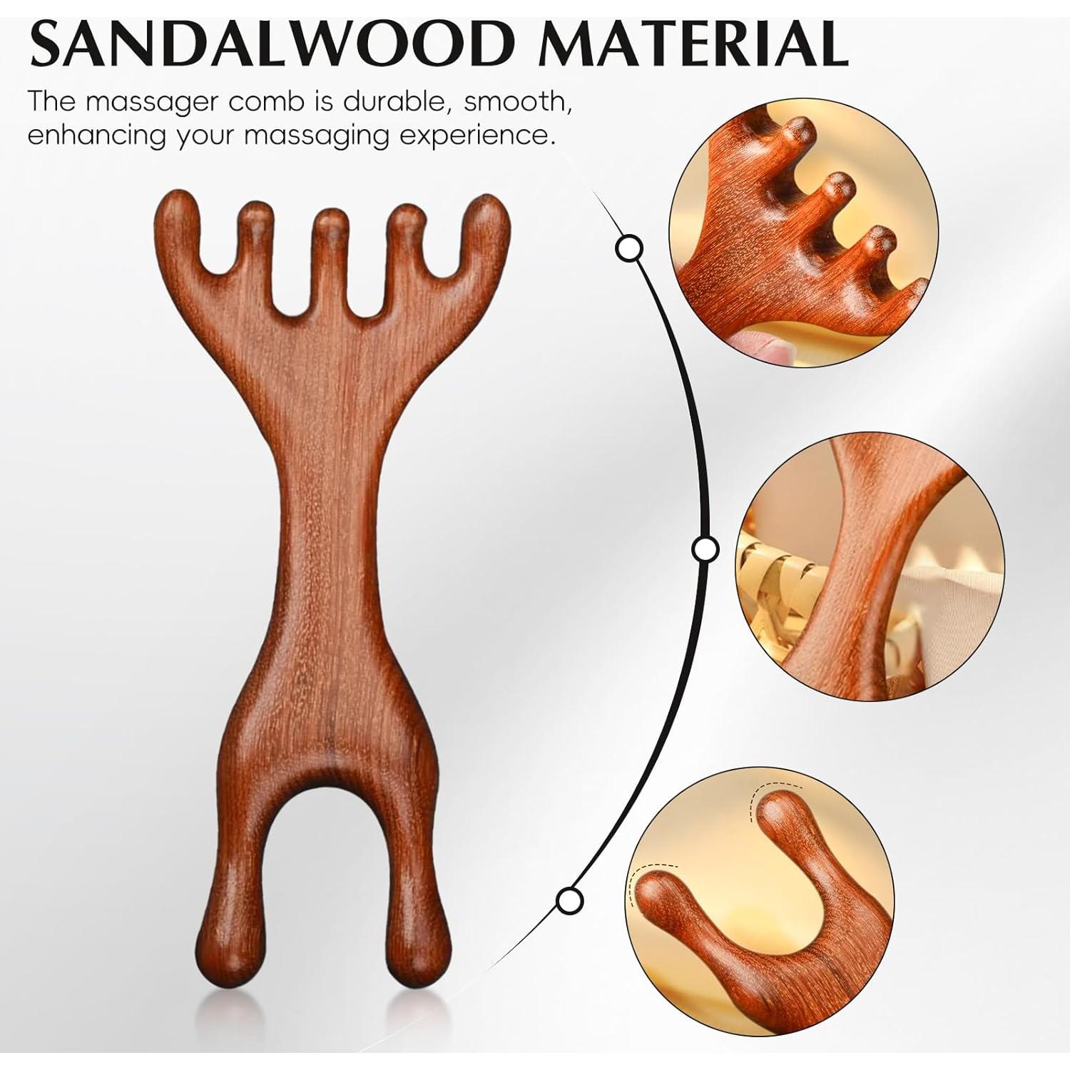 Masajeador de Cuero Cabelludo de Sándalo TECHPLUS - Peine Gua Sha