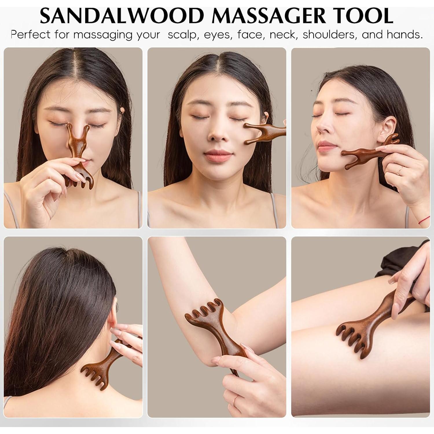 Masajeador de Cuero Cabelludo de Sándalo TECHPLUS - Peine Gua Sha