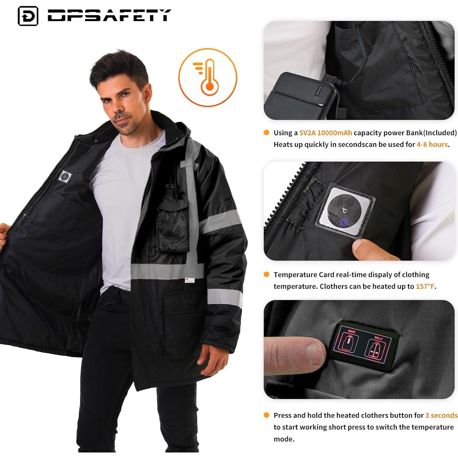 Chaqueta Calentada Impermeable DPSAFETY SL10 Hi-Vis Negra