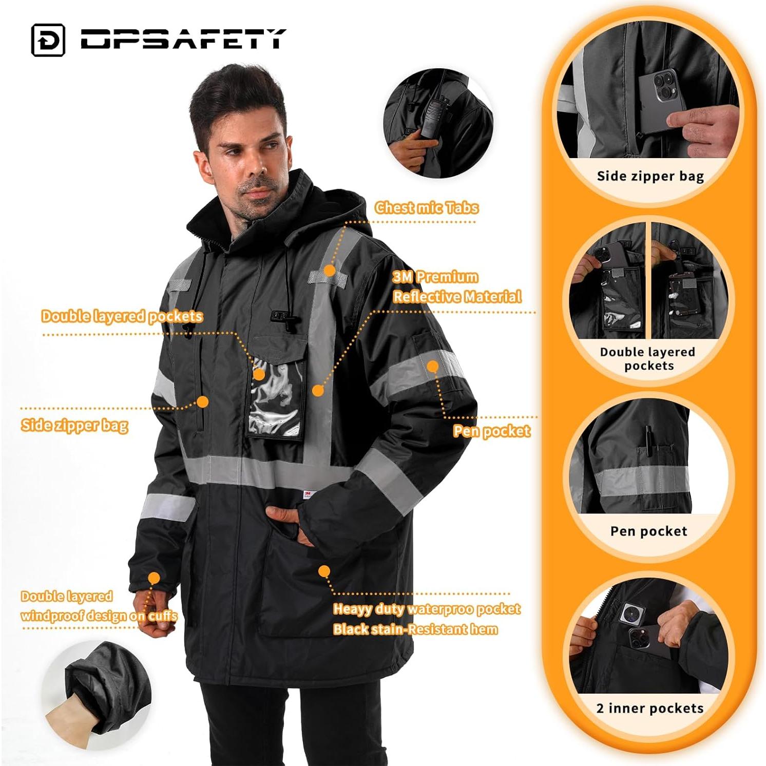 Chaqueta Calentada Impermeable DPSAFETY SL10 Hi-Vis Negra