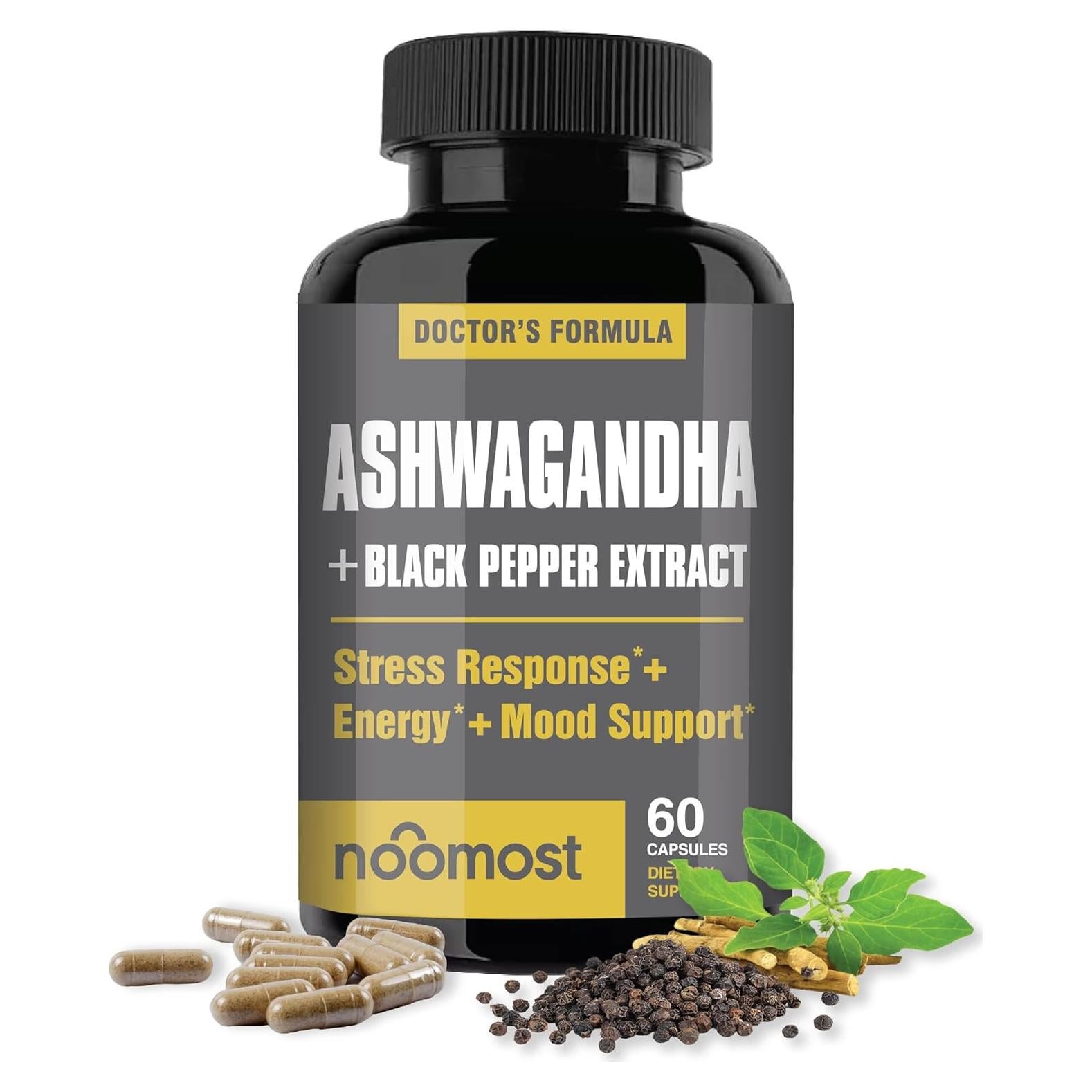 Cápsulas de Ashwagandha Orgánica NooMost 2700mg con Pimienta Negra - 60 Unidades