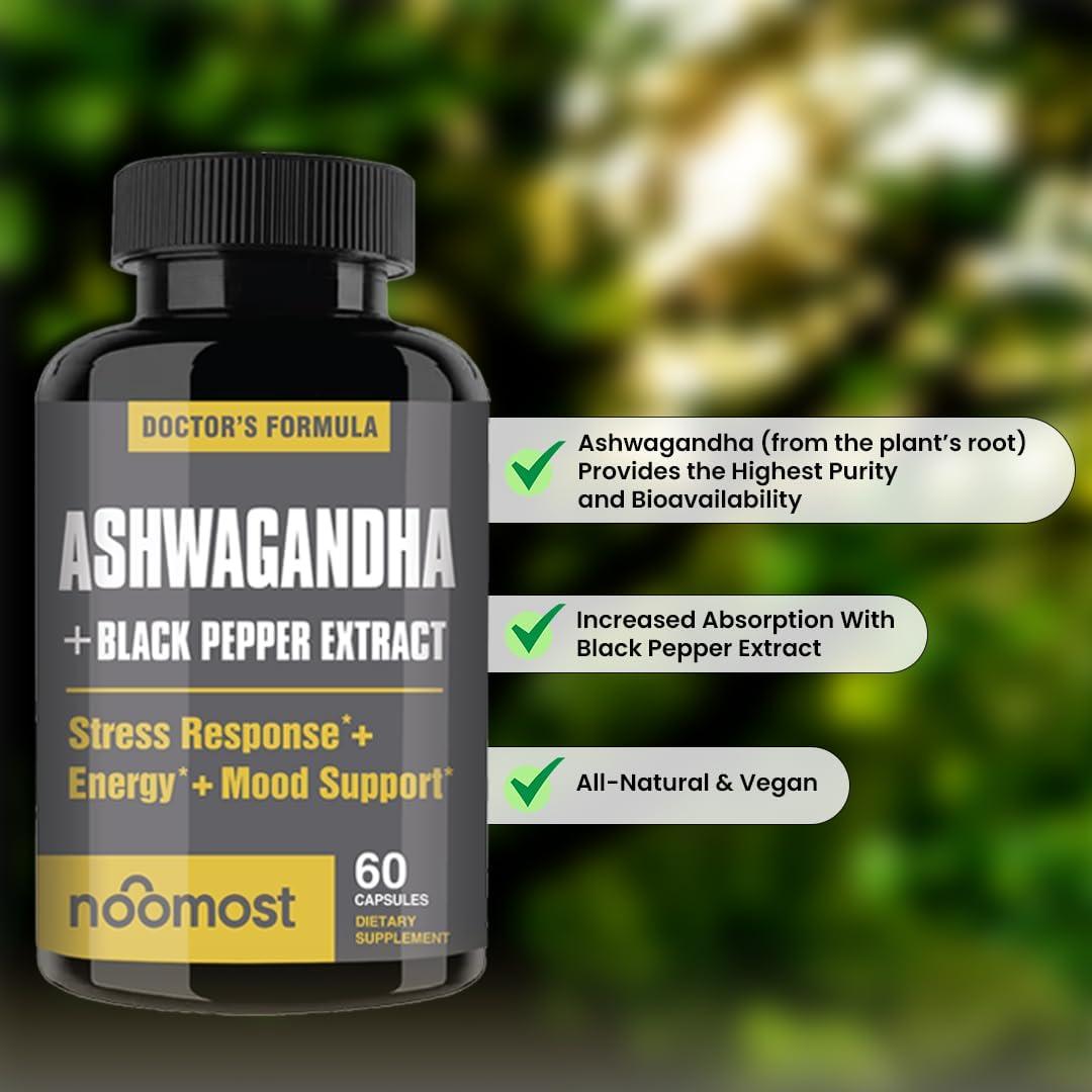 Cápsulas de Ashwagandha Orgánica NooMost 2700mg con Pimienta Negra - 60 Unidades