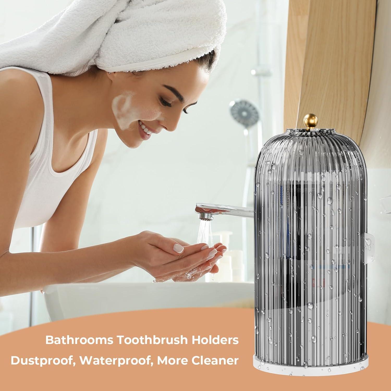 Soporte para Cepillos de Dientes Omrisy Gris con Tapa Deslizante