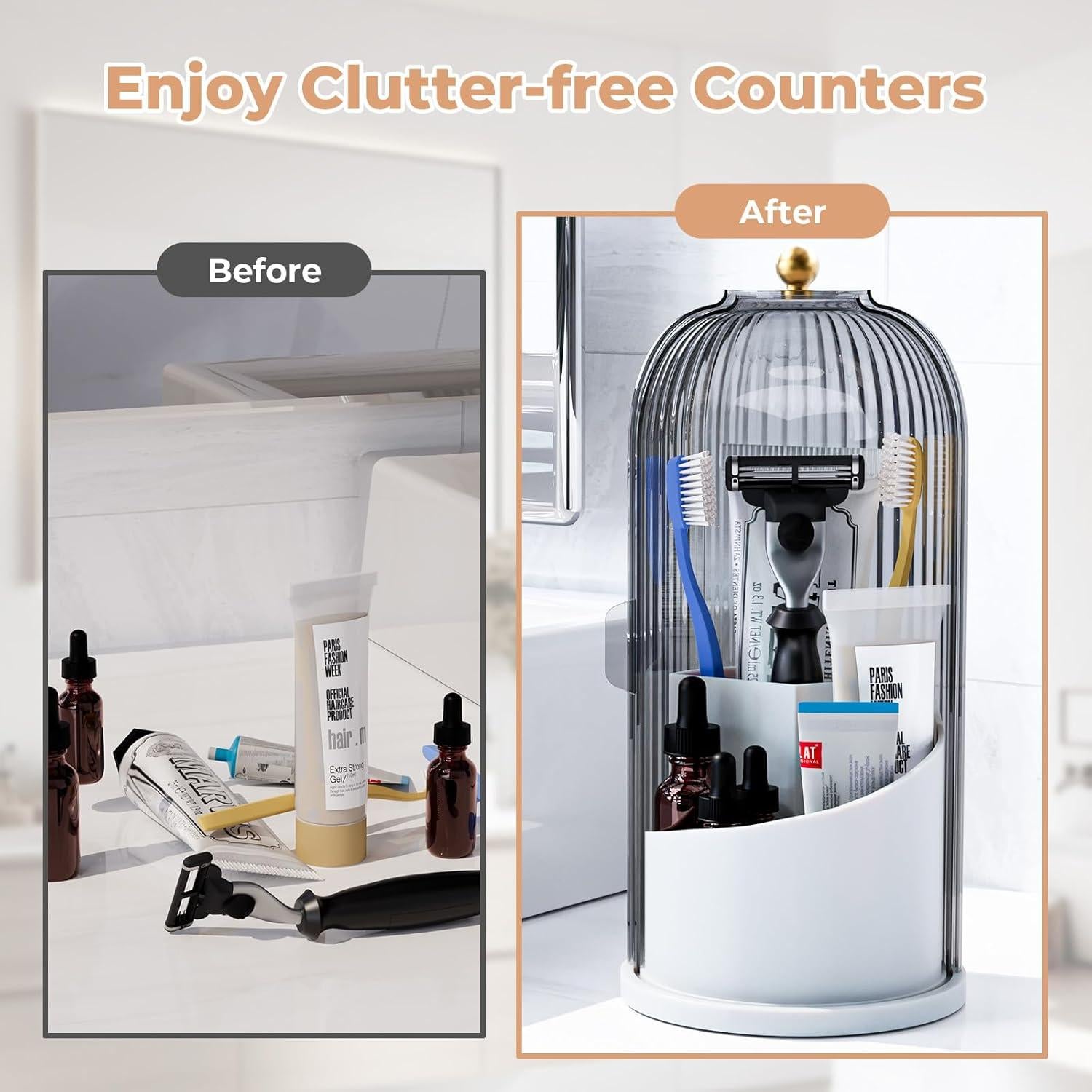 Soporte para Cepillos de Dientes Omrisy Gris con Tapa Deslizante