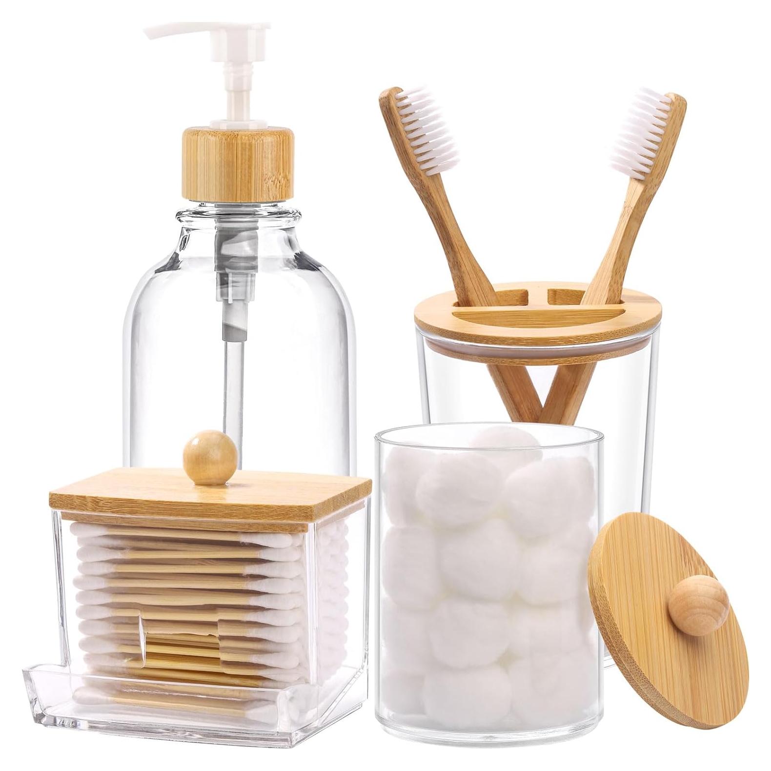 Juego de Accesorios de Baño Tbestmax 4 Piezas Bambú