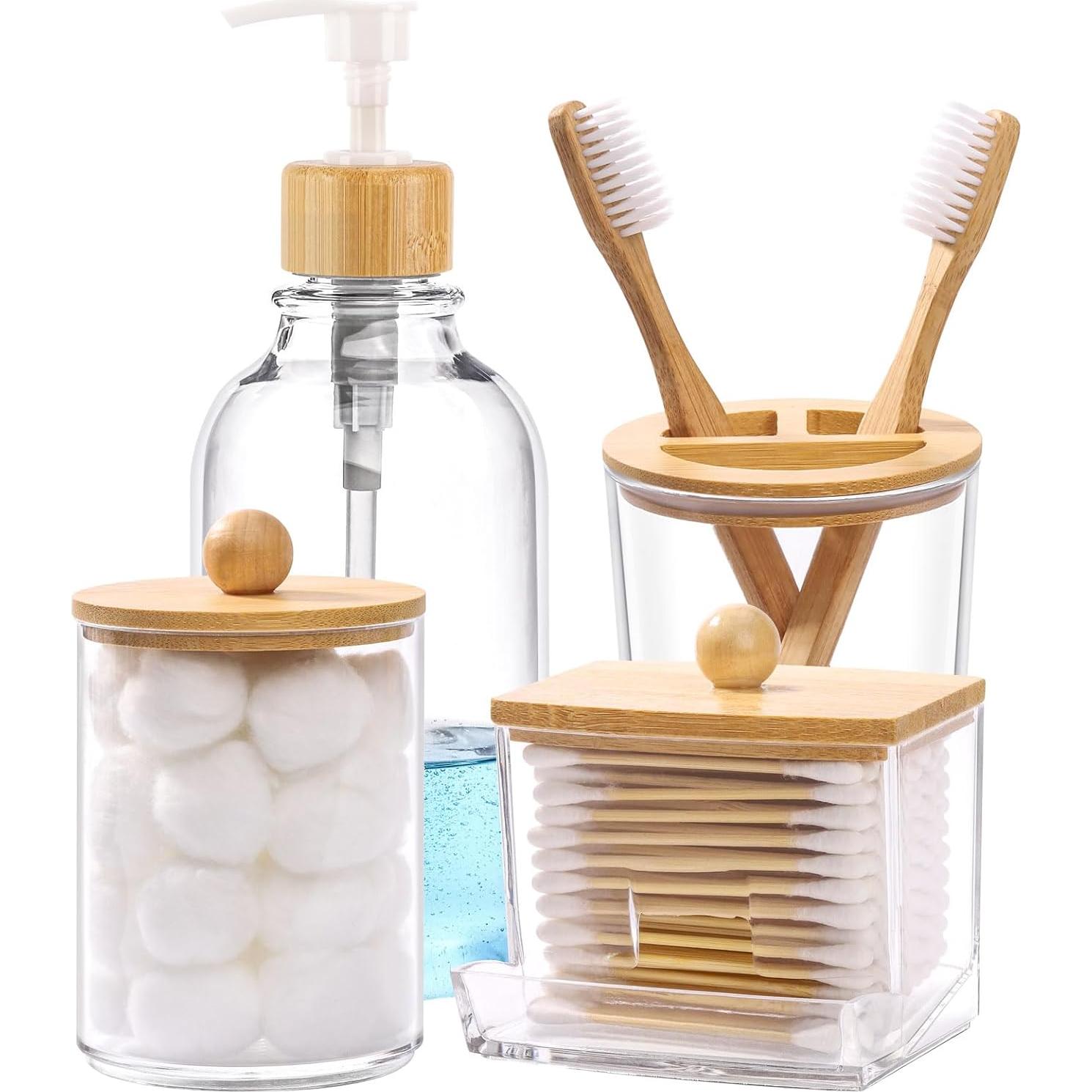 Juego de Accesorios de Baño Tbestmax 4 Piezas Bambú