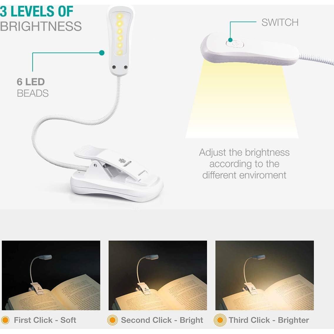 Luz LED Recargable Vekkia para Lectura 3000K Clip Blanco