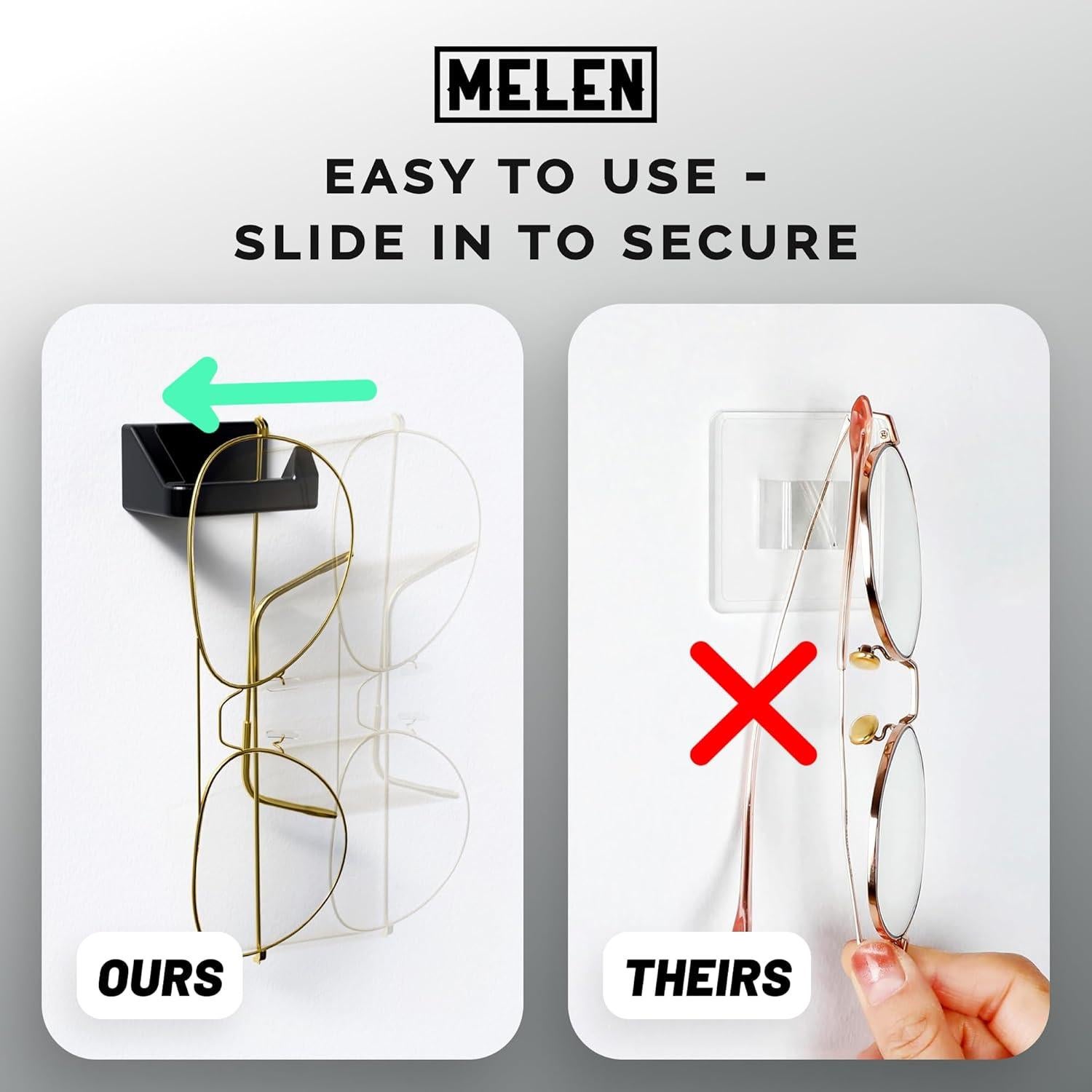 Organizador de Gafas de Sol MELEN Adhesivo Pared 8 Unidades Negro