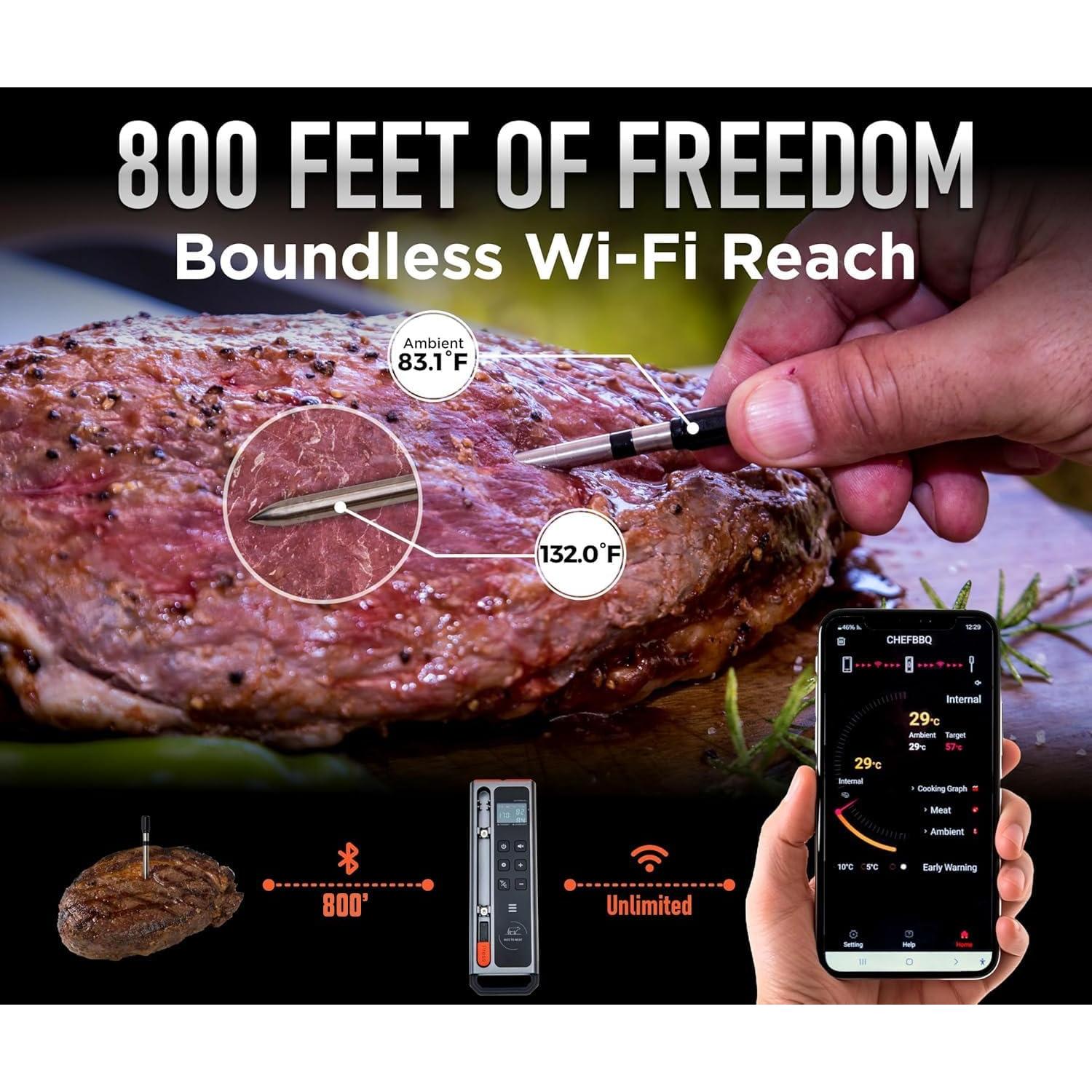 Termómetro de Carne Digital Inalámbrico Nice to Meat - Conectividad Bluetooth y WiFi