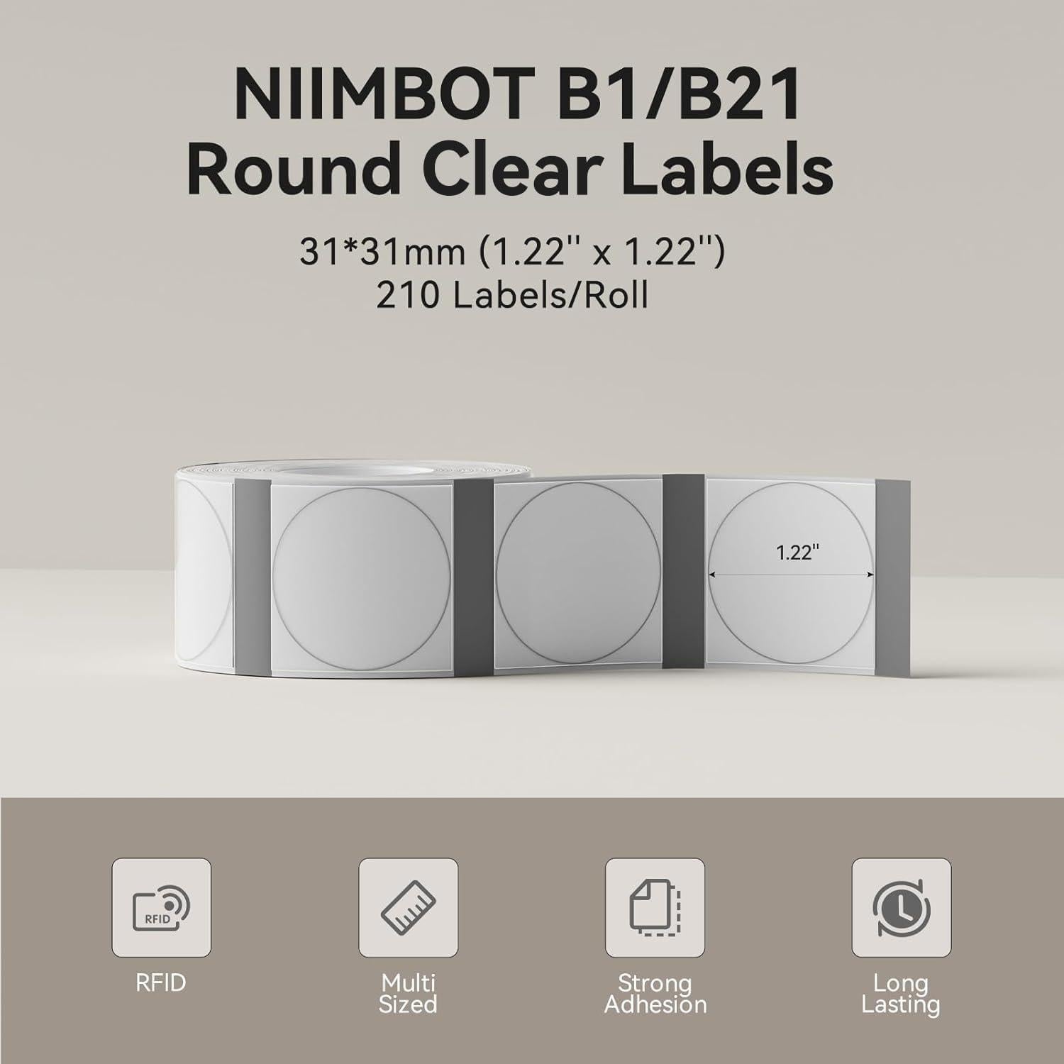Cinta de Etiquetas NIIMBOT 31x31mm para B1/B21/B3S, 210 Unidades