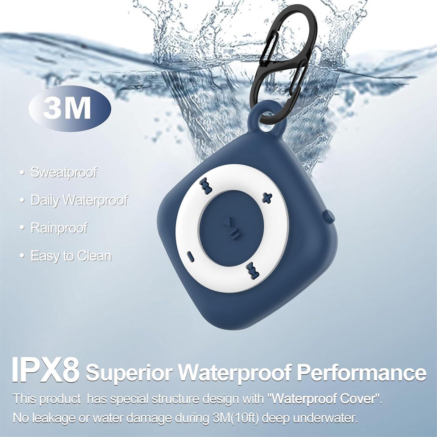 2 Pack Silicone Case for Tile Mate 2022 Tracker, IPX8 Waterproof Protective for Tile Tracker, Full Body Anti-Scratch MP3 Design with Carabiner for Keys, Bags, Cat/Dog Collar Tag (Black+Blue)