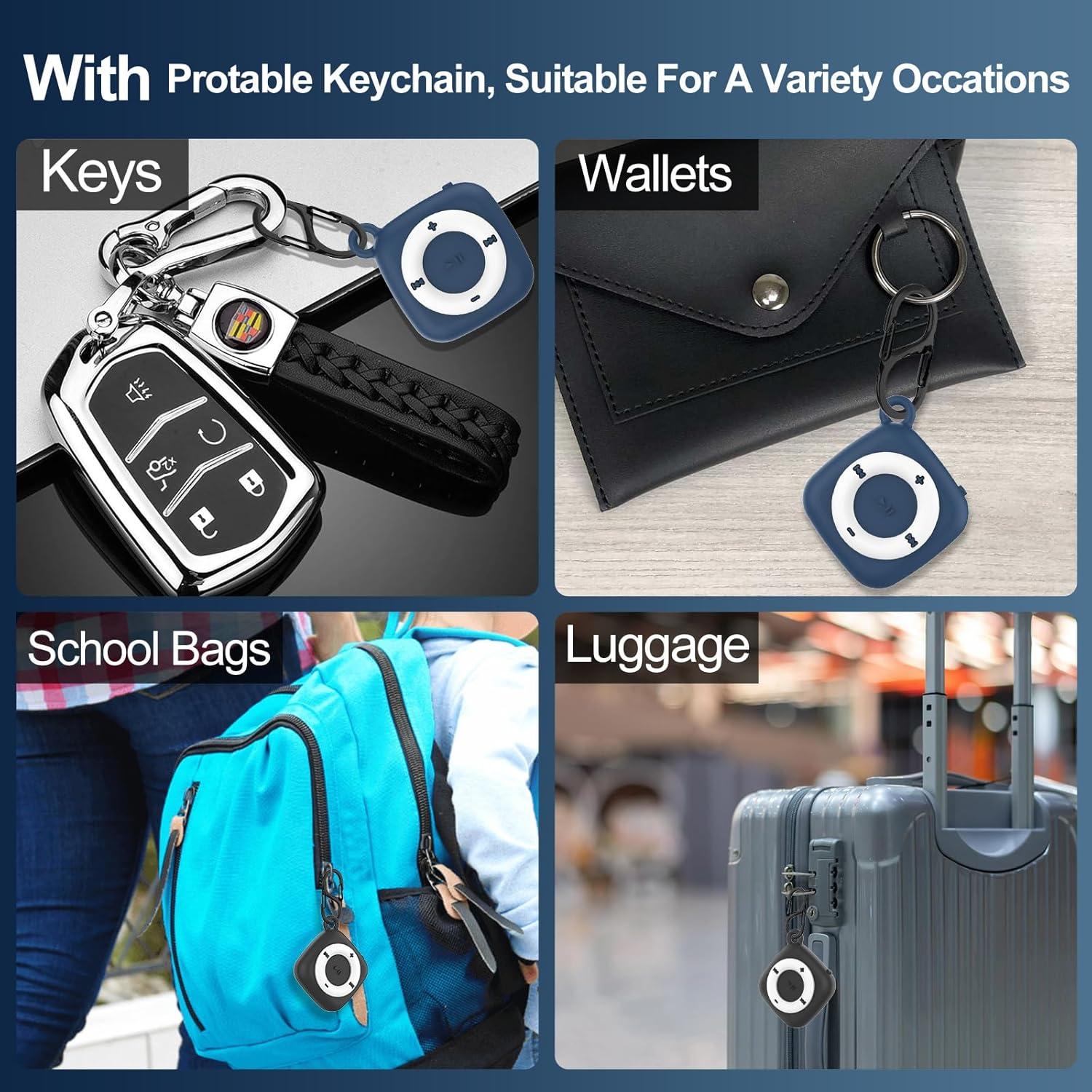 2 Pack Silicone Case for Tile Mate 2022 Tracker, IPX8 Waterproof Protective for Tile Tracker, Full Body Anti-Scratch MP3 Design with Carabiner for Keys, Bags, Cat/Dog Collar Tag (Black+Blue)