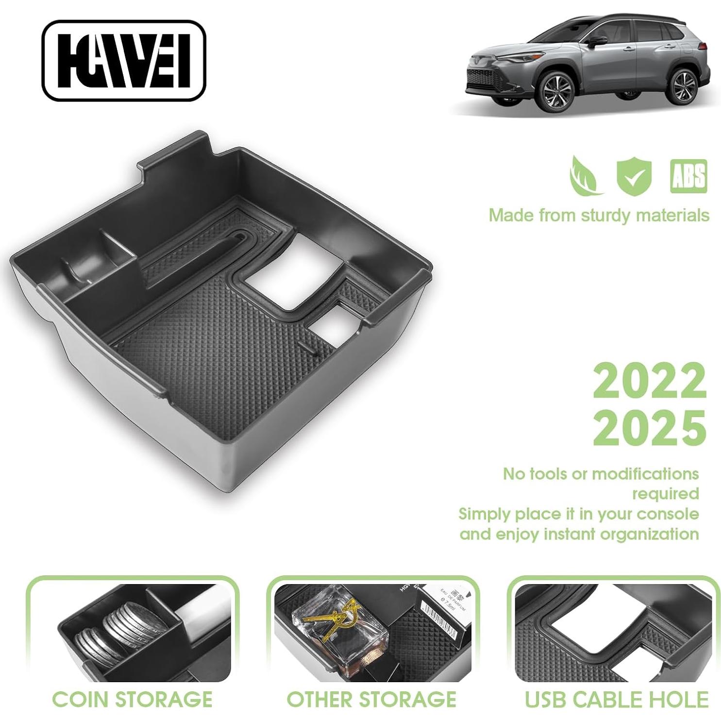 Center Console Organizer Compatible with Toyota Corolla Cross (XG10) 2022 2023 2024 2025 and Corolla E210 2019-2025, Armrest Box Secondary Storage Insert Tray Accessories, Black