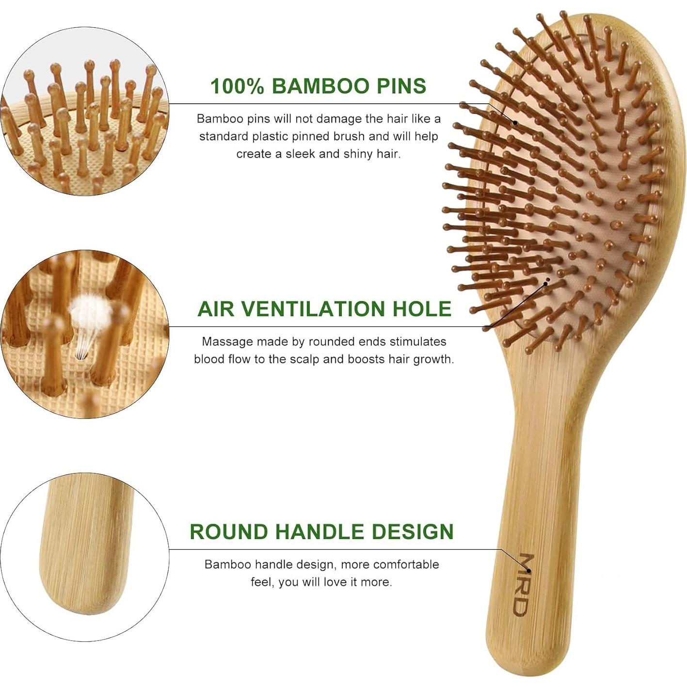 Juego de Cepillos MRD de Bambú Natural para Todo Tipo de Cabello