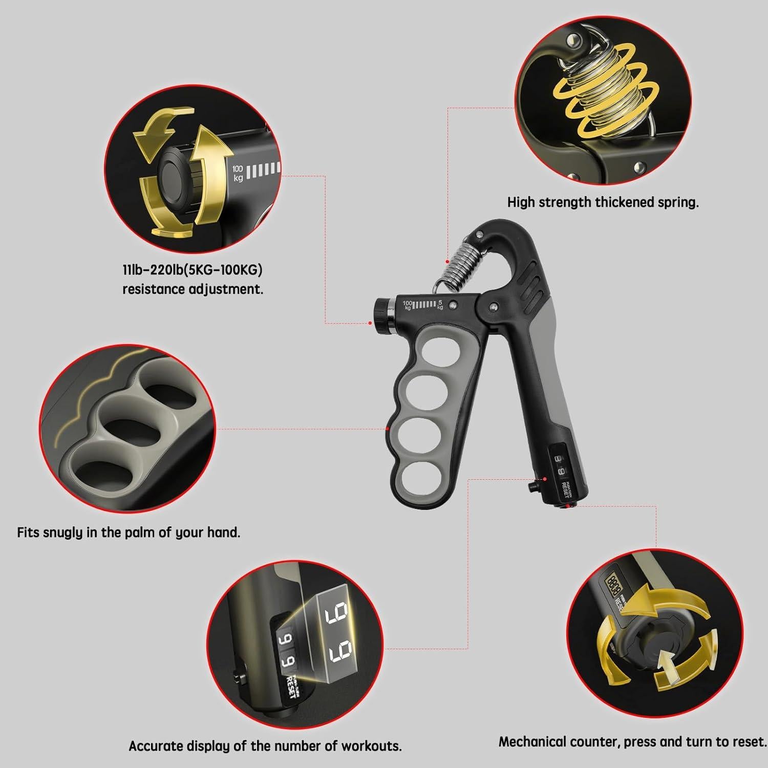 Fortalecedor de Agarre Uvedabul 5-100 kg Ergonómico