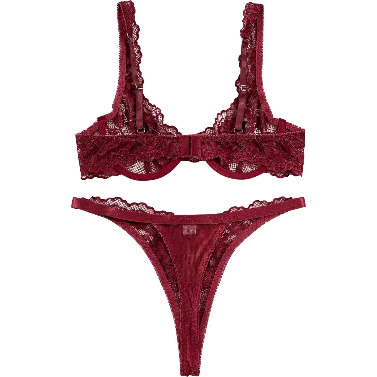 Conjunto Lencería Push Up Aros Encaje Floral Lilosy Rojo