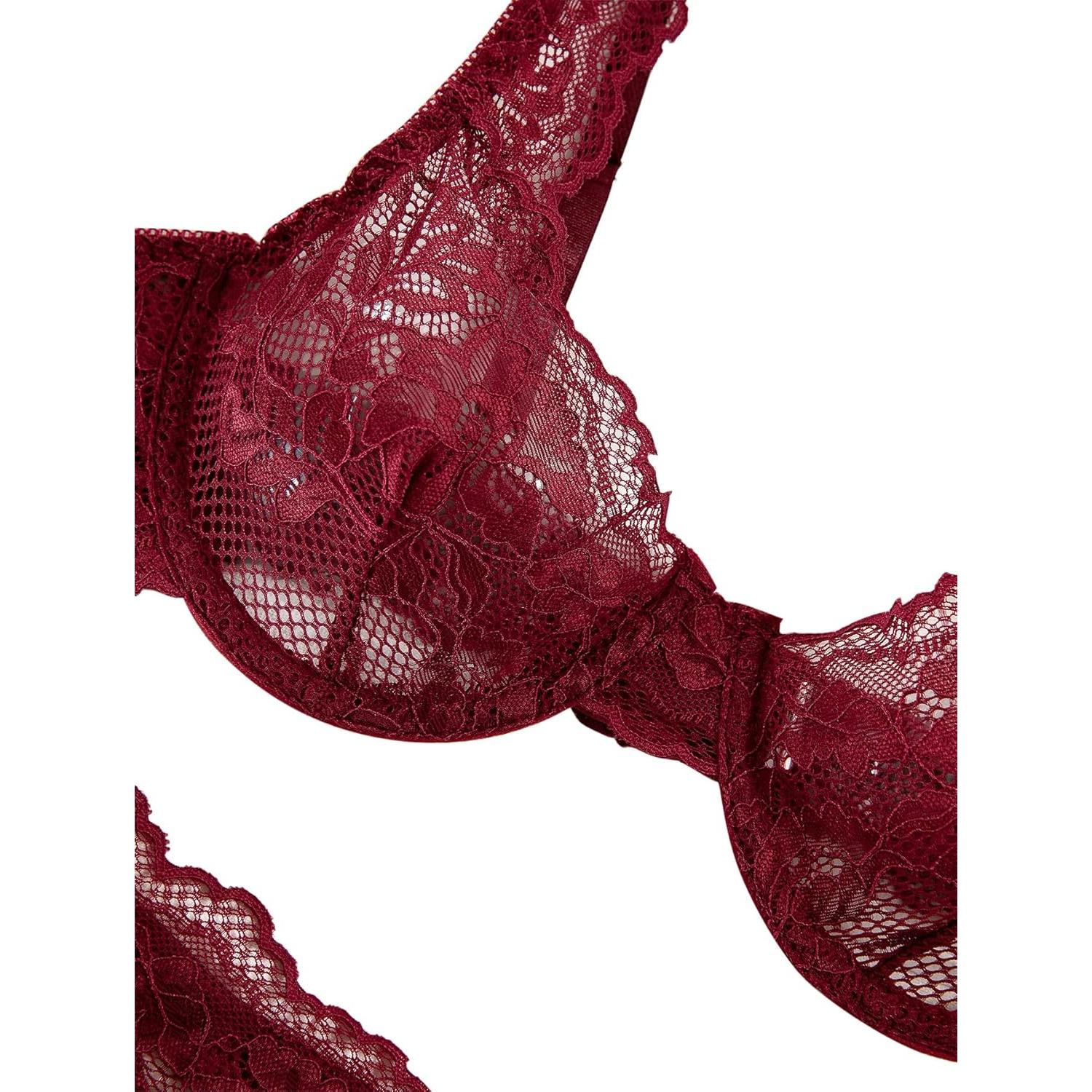 Conjunto Lencería Push Up Aros Encaje Floral Lilosy Rojo