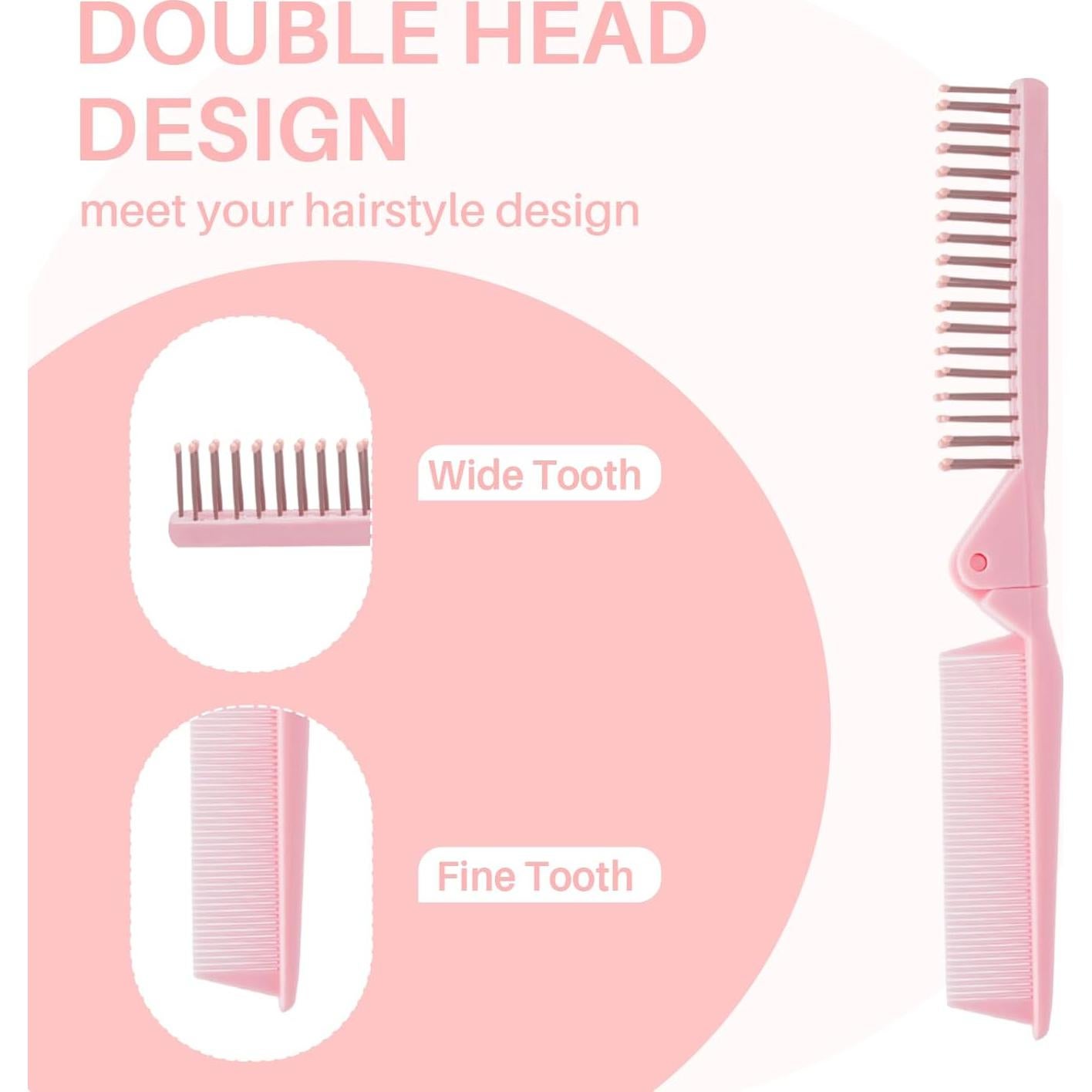 Cepillo de Pelo Mini Portátil RHOS Doble Cabeza Rosa