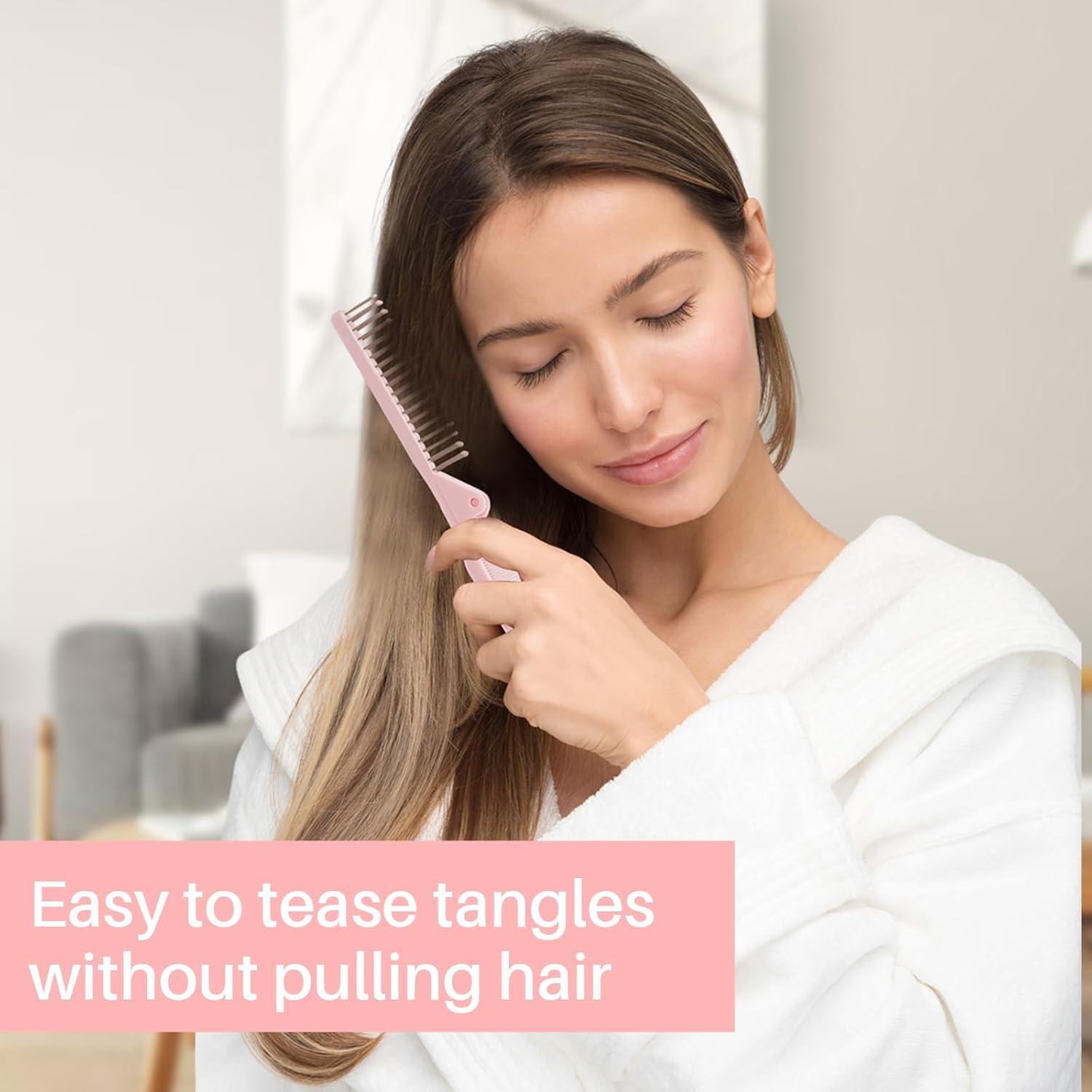 Cepillo de Pelo Mini Portátil RHOS Doble Cabeza Rosa