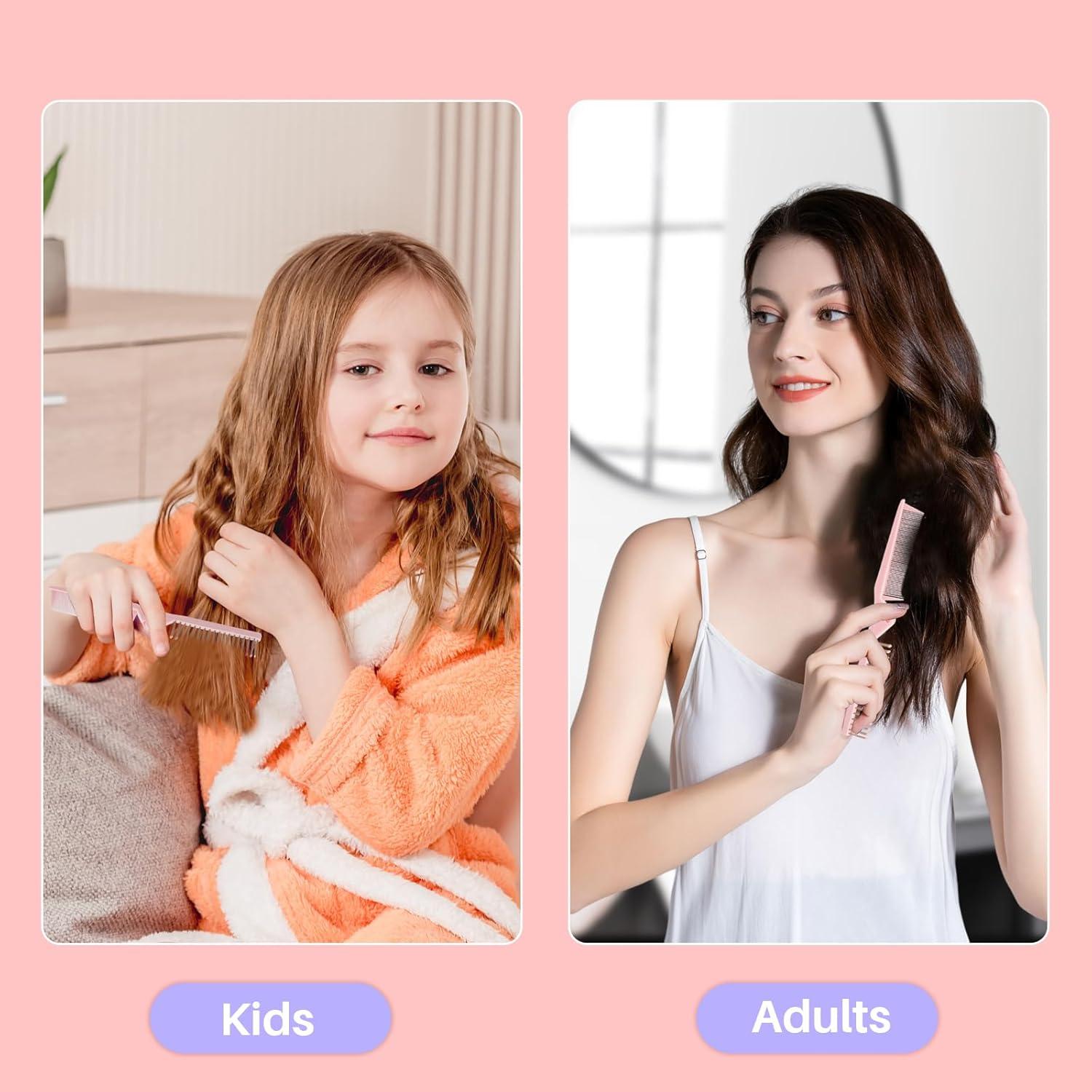 Cepillo de Pelo Mini Portátil RHOS Doble Cabeza Rosa